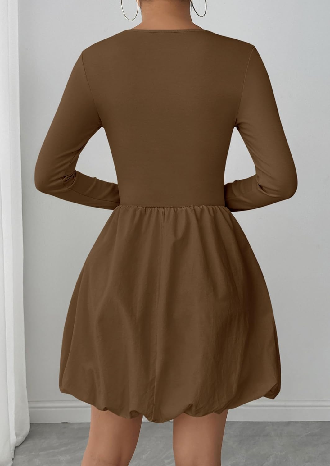 PRETTYGARDEN Fall Dresses for Women 2026 Casual Long Sleeve Bubble Cute Crew Neck A Line Mini Short Dress with Pockets - Image 6