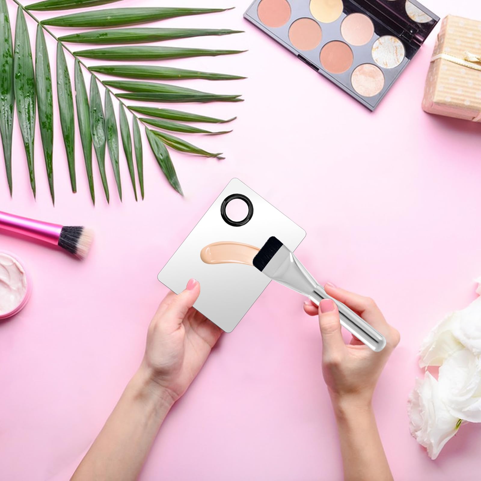 Herramienta de espátula de maquillaje, incluye paleta de mezcla de cosméticos, cepillo de base plana y raspador de maquillaje para arte de uñas, sombra de ojos, mezcla de pigmentos cosméticos 5