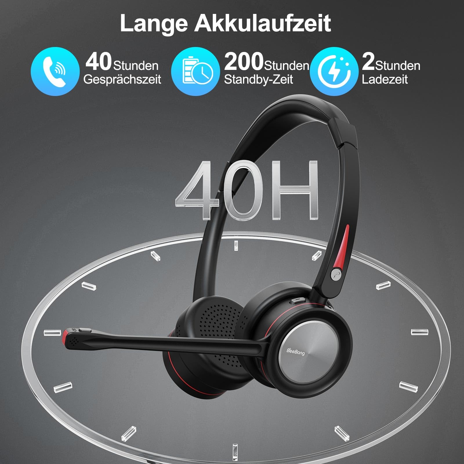 Headset mit Mikrofon Kabellose, Bluetooth Headset für PC Laptop, Noise Canceling Wireless mit Mikrofon Stummschaltung & USB-Adapter für Computer Teams Telefon Call Center Büro