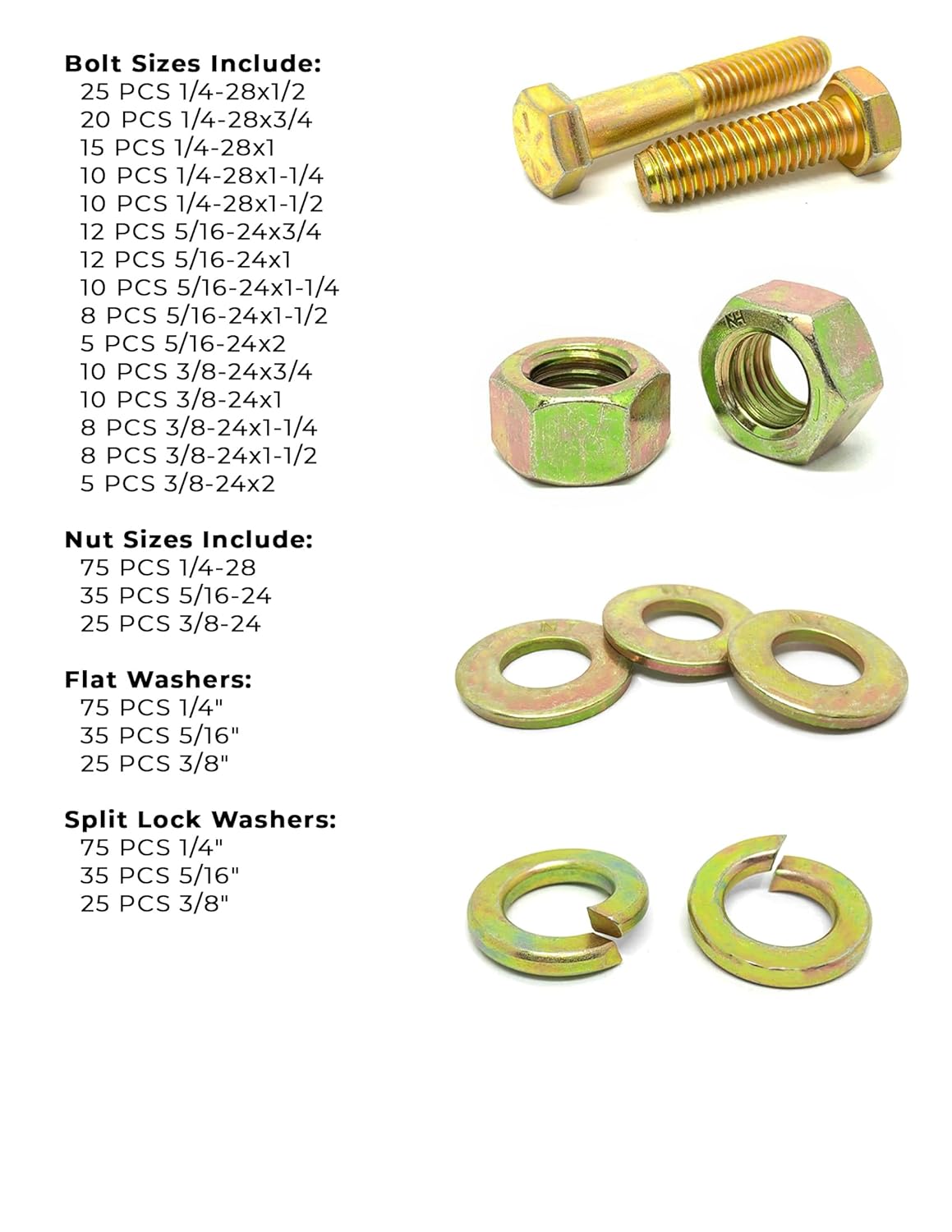 Fine Thread Grade 8 Hex Cap Bolts, Finished Hex Nuts, Washers, Lock Washers Metal Assortment Kit Containing 570+ Pieces!