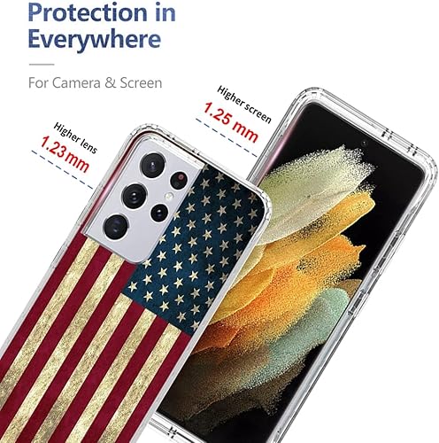 Miniatura 2 de Tothedu Funda de teléfono para Galaxy S21 Ultra 5G SM-G998U con protector de pantalla de vidrio templado, bonito patrón de bandera transparente,