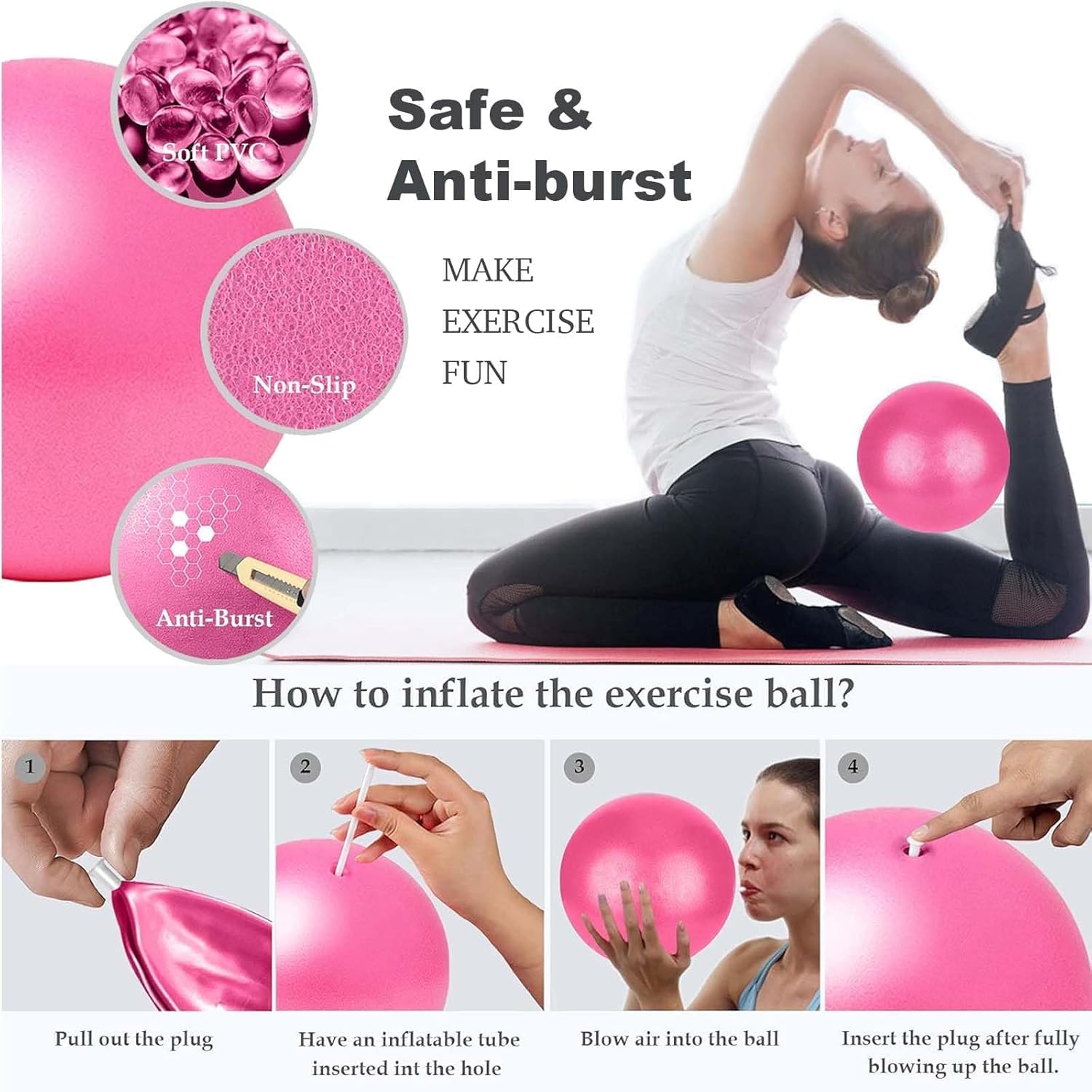 Pilates Circle Essentials Kit de 5 piezas de yoga para mujer, pilates en casa, incluye pelota de pilates, anillo de yoga Magic Circle y bandas de resistencia para mujer, anillo de pilates y