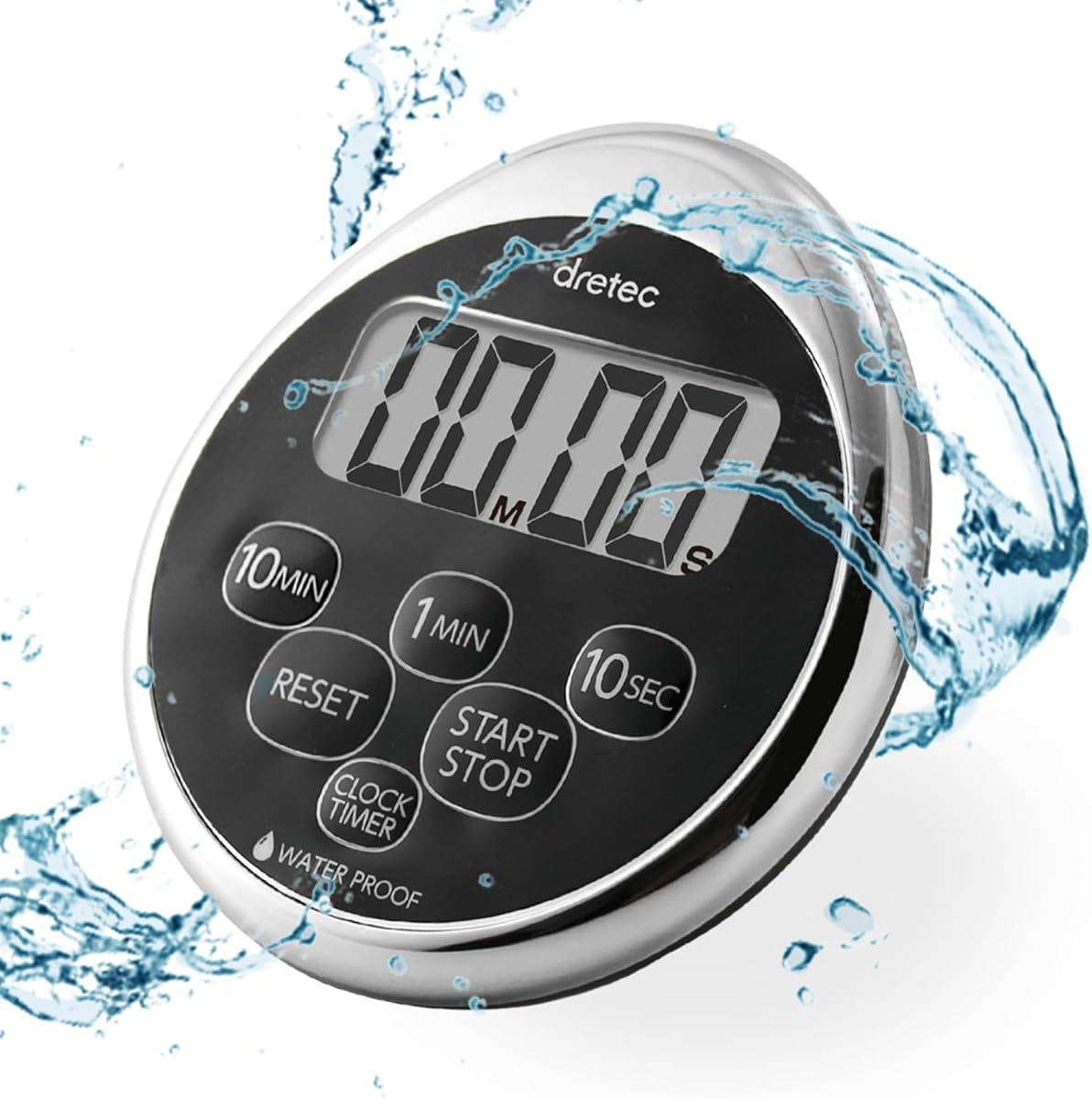 dretec Digital Timer Water Proof Shower Timer Shower Clock Bathroom Magnetic Backing Silver Black Officially Tested in Japan (1starter Lithium Battery Included)