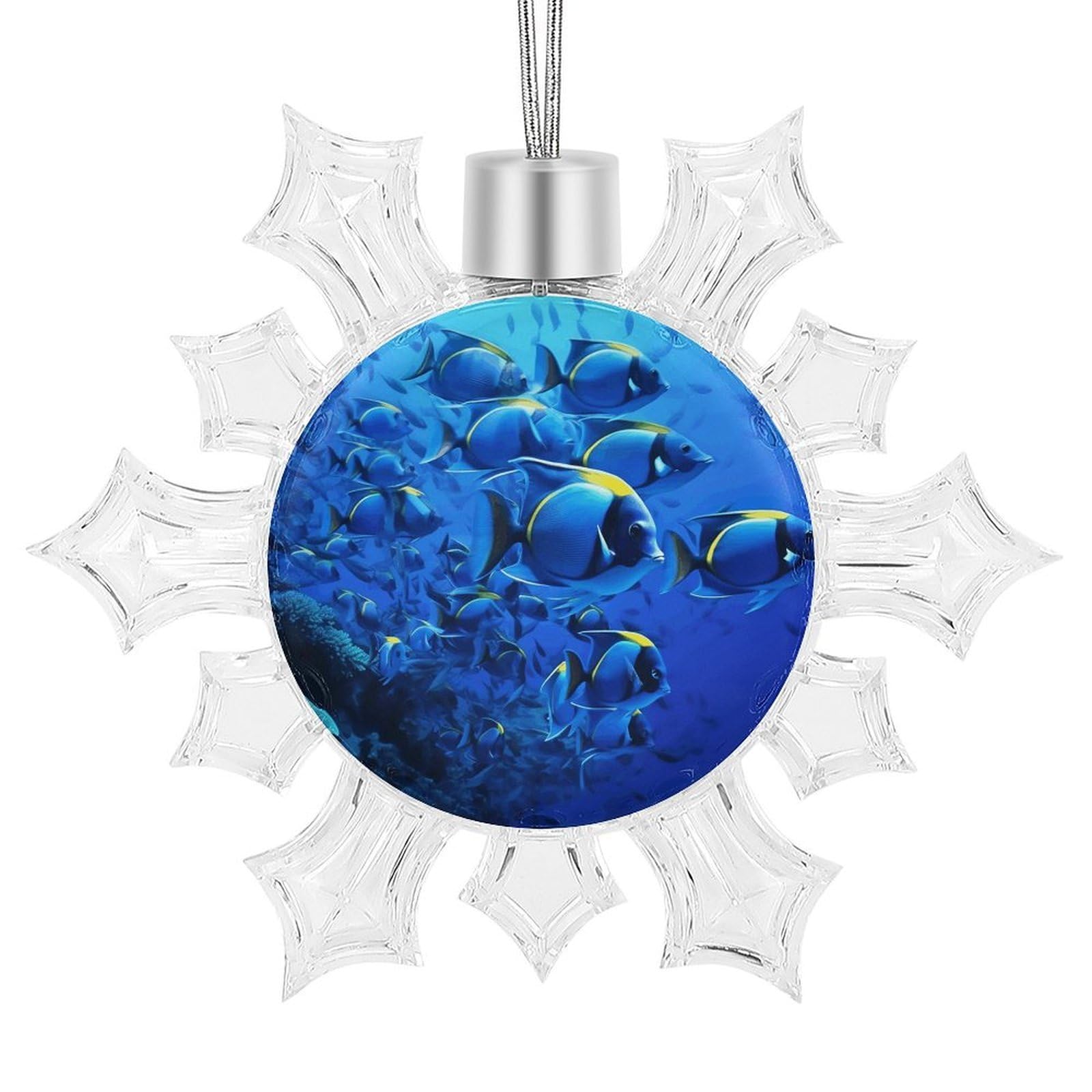 Blue Fishes Ocean Snowflake Ornaments Cute Snowflake Pendant Exquisite Christmas Tree Ornaments for Christmas Weddings New Year Birthday Holiday Celebration