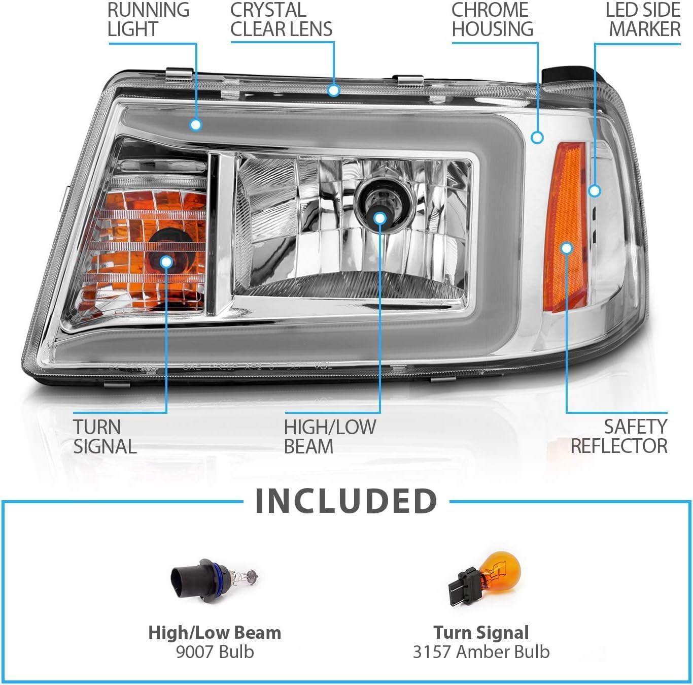 Itascaa Sunstar 2010-2015 RV Motorhome Pair (Left & Right) Replacement Chrome DESIGN Headlights with Signals