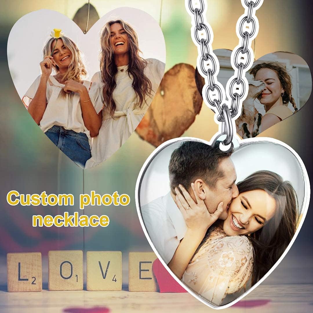 ChainsHouse Personalized Photo Necklace Men Women, Stainless Steel/18K Gold Plated Chain, Custom Picture Image Engrave Text Rectangular/Heart/Oval/Dogtag Pendant DIY Memorial Jewelry,Send Gift Box