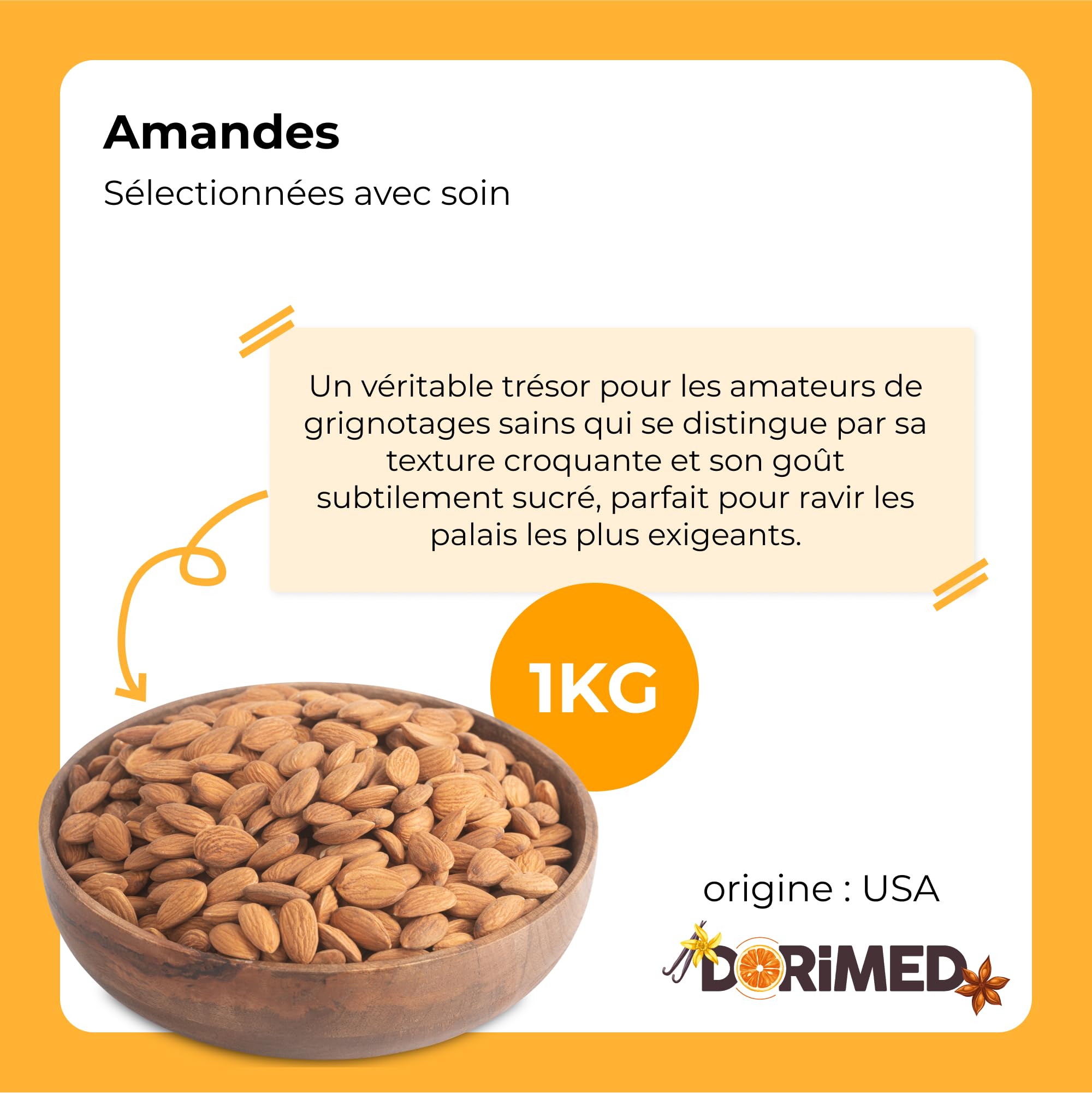 Amandes décortiquées 1 kg I Entieres et non salées I Naturelles I Noix Crues I Fruits Secs sans OGM I végétaliens et végétariens I Nuts I Almond Keto I Dorimed