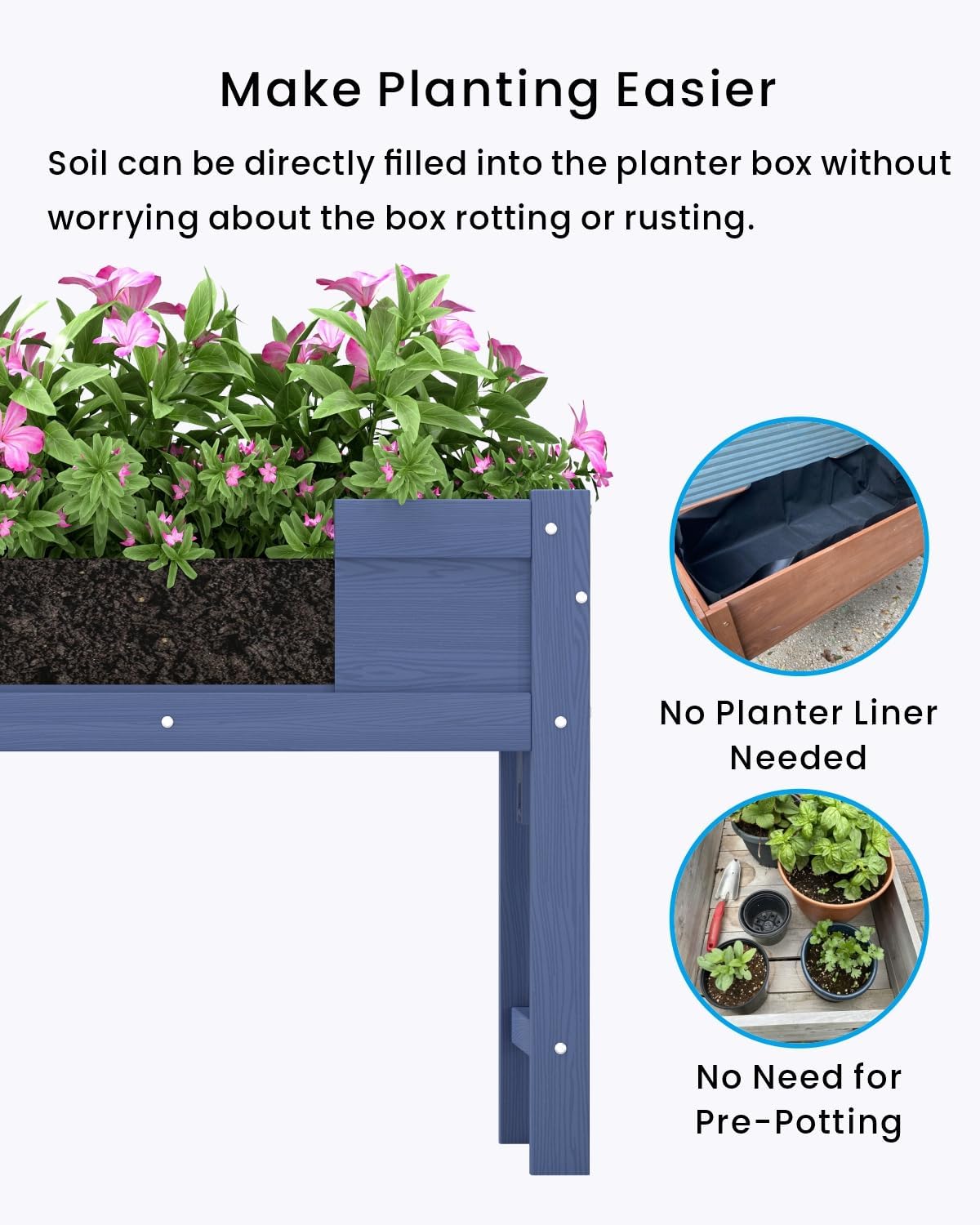 HDPE Raised Garden Bed with Legs, 49x21x27in All-Weather Heavy Duty Planter Box, Outdoor Elevated Garden Bed for Seeds, Herb, Flower, Vegetable (Navy Blue)