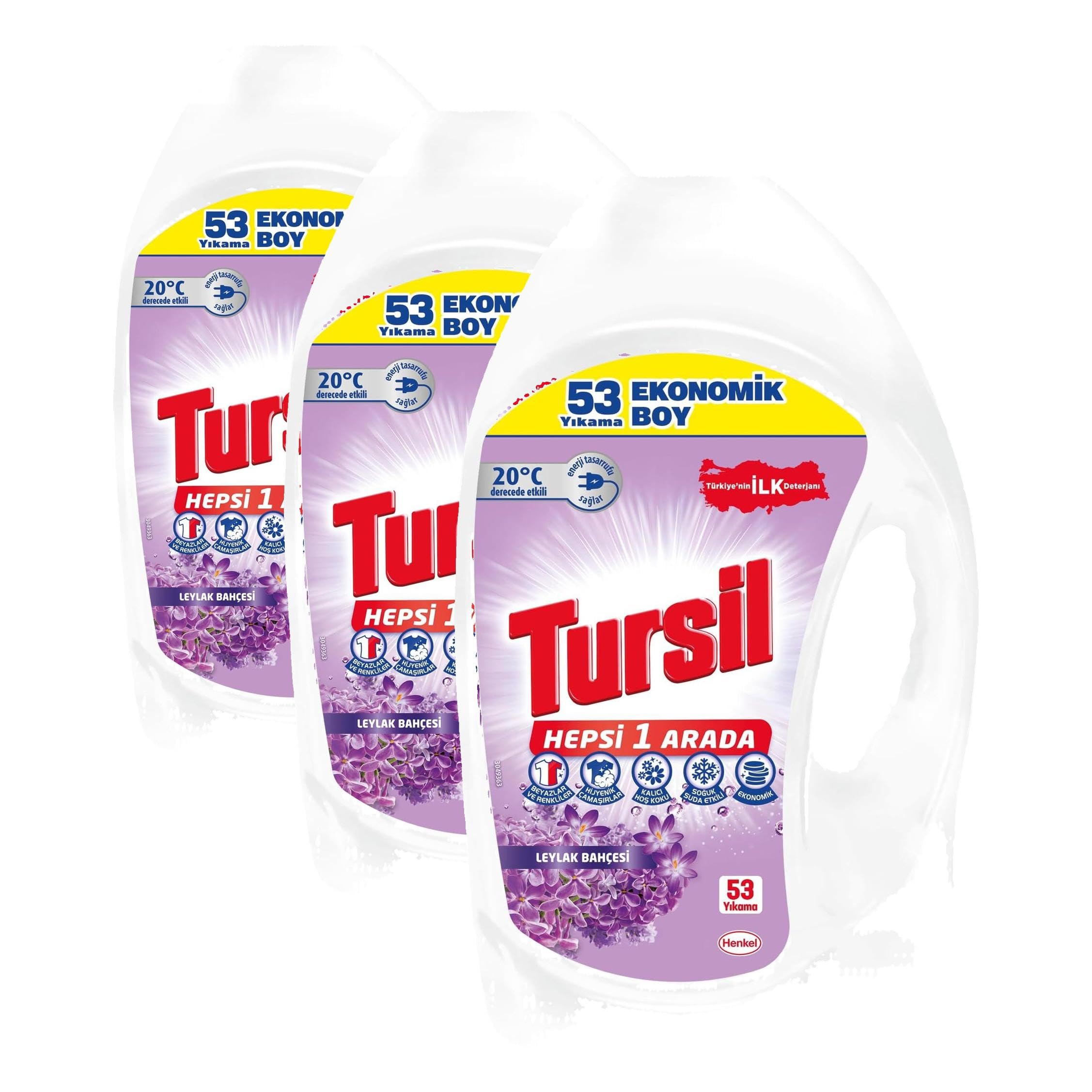 Tursil Komple Çözüm Leylak Bahçesi 53 Yıkama Sıvı Çamaşır Deterjanı Ekonomik Boy 1 x 3440 ml (3 paketi)