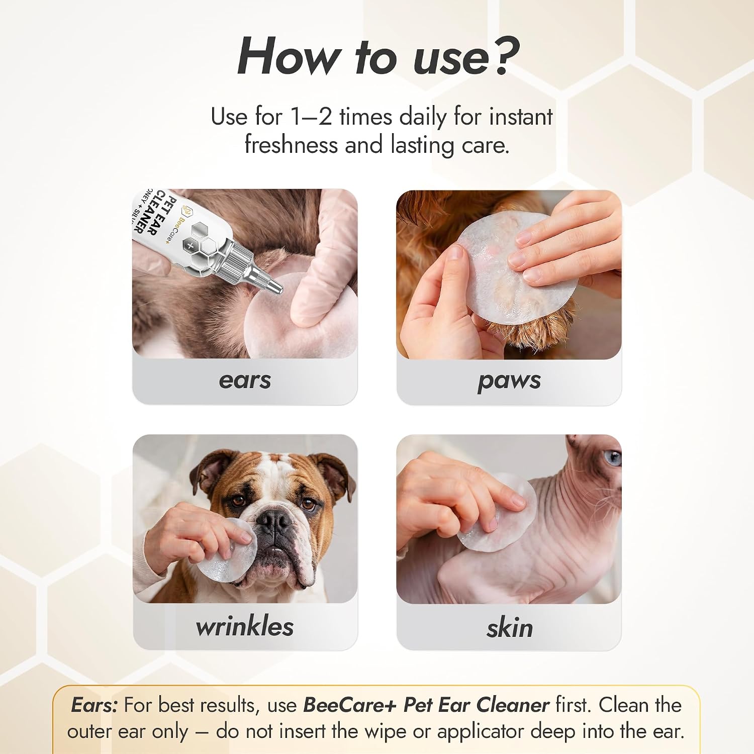 Cleaning Pet Wipes with Colloidal Silver 15 PPM & Manuka Honey – Help with Dirt, Dander, Itching & Odors – Use Dog Ear Wipes for Skin & Wrinkles – Ear Wipes for Dogs & Cats of All Ages – 100 Count