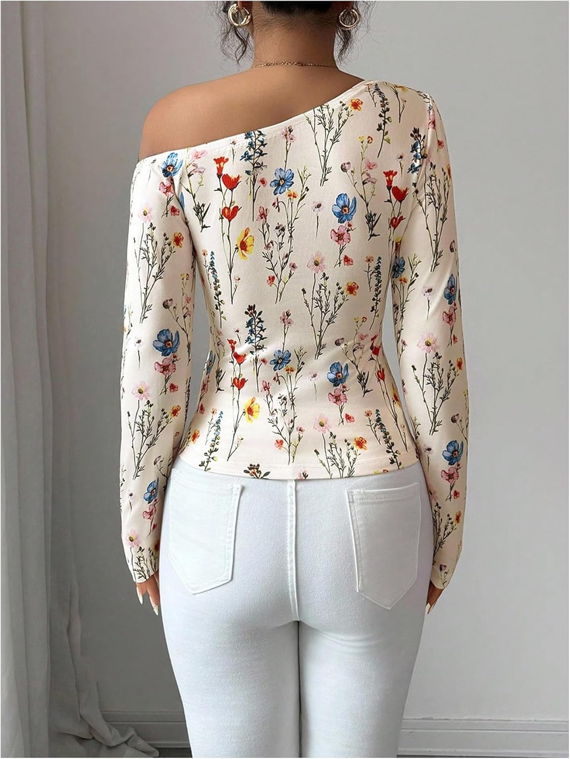 Floerns Women's Floral Long Sleeve T Shirts Off The Shoulder Dressy Casual Fall Outfit Boho Tops - Image 3