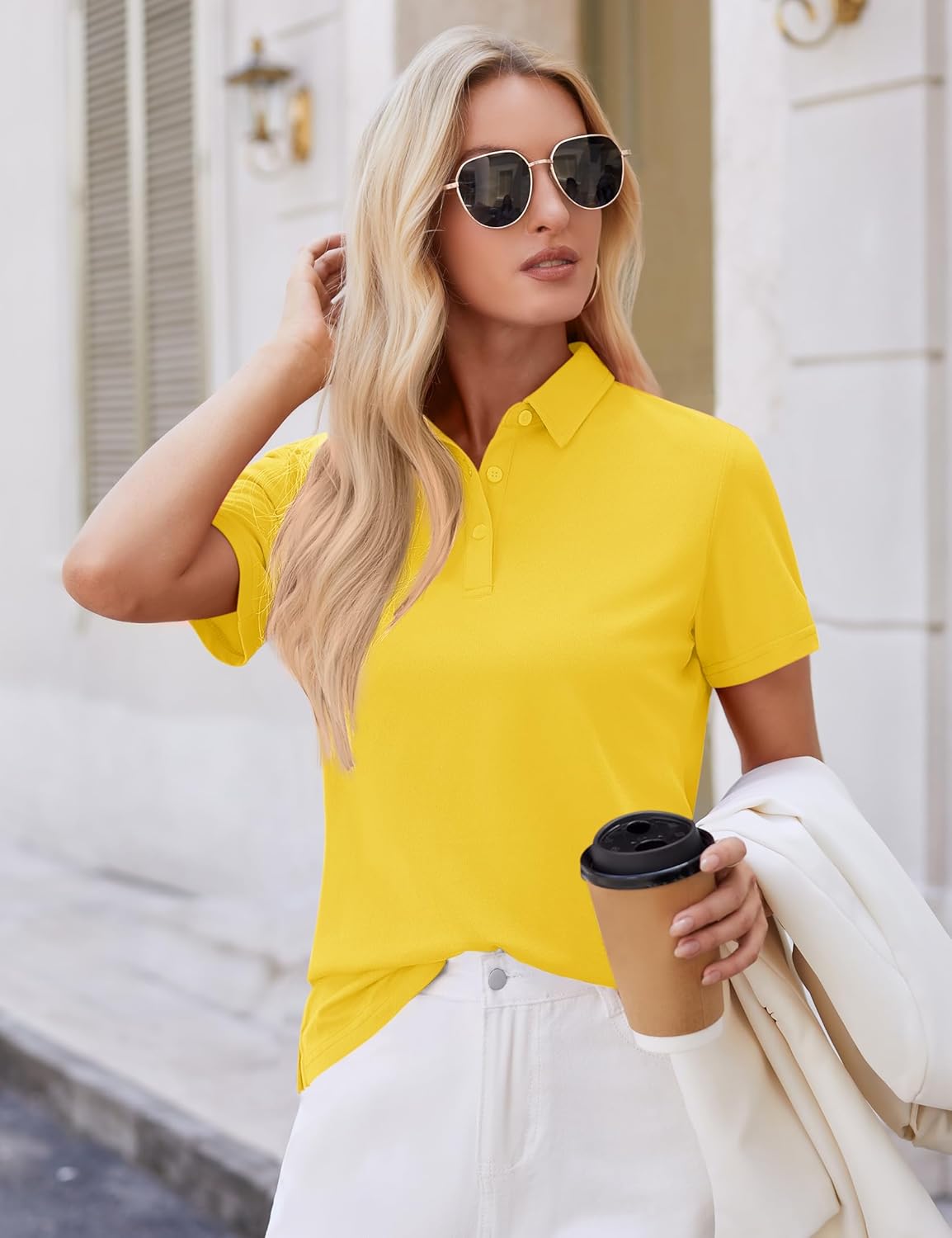 YUCOLEN Polo Shirts for Women Short Sleeve 3 Button Collared Golf Tee Cotton Business Casual Summer Work Tops - Image 6