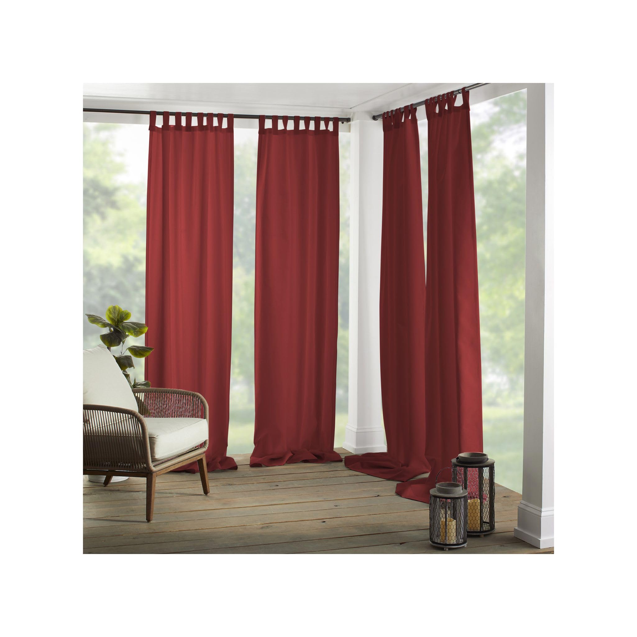 Elrene Home Fashions 026865874365 Indoor/Outdoor Solid Tab Top Single Panel Window Curtain Drape, 52" x 84", Red-image-36