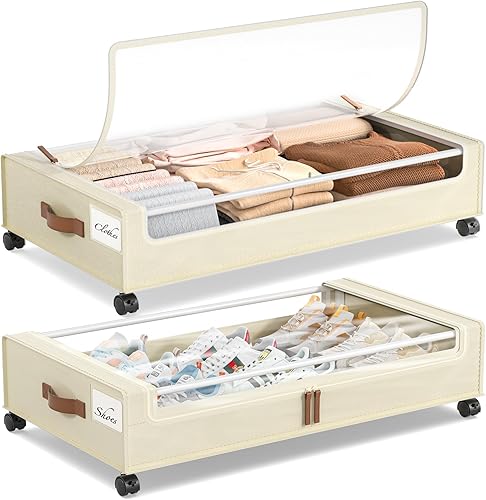 Yecaye Almacenamiento debajo de la cama con ruedas, paquete de 2 contenedores de almacenamiento debajo de la cama, almacenamiento de zapatos debajo