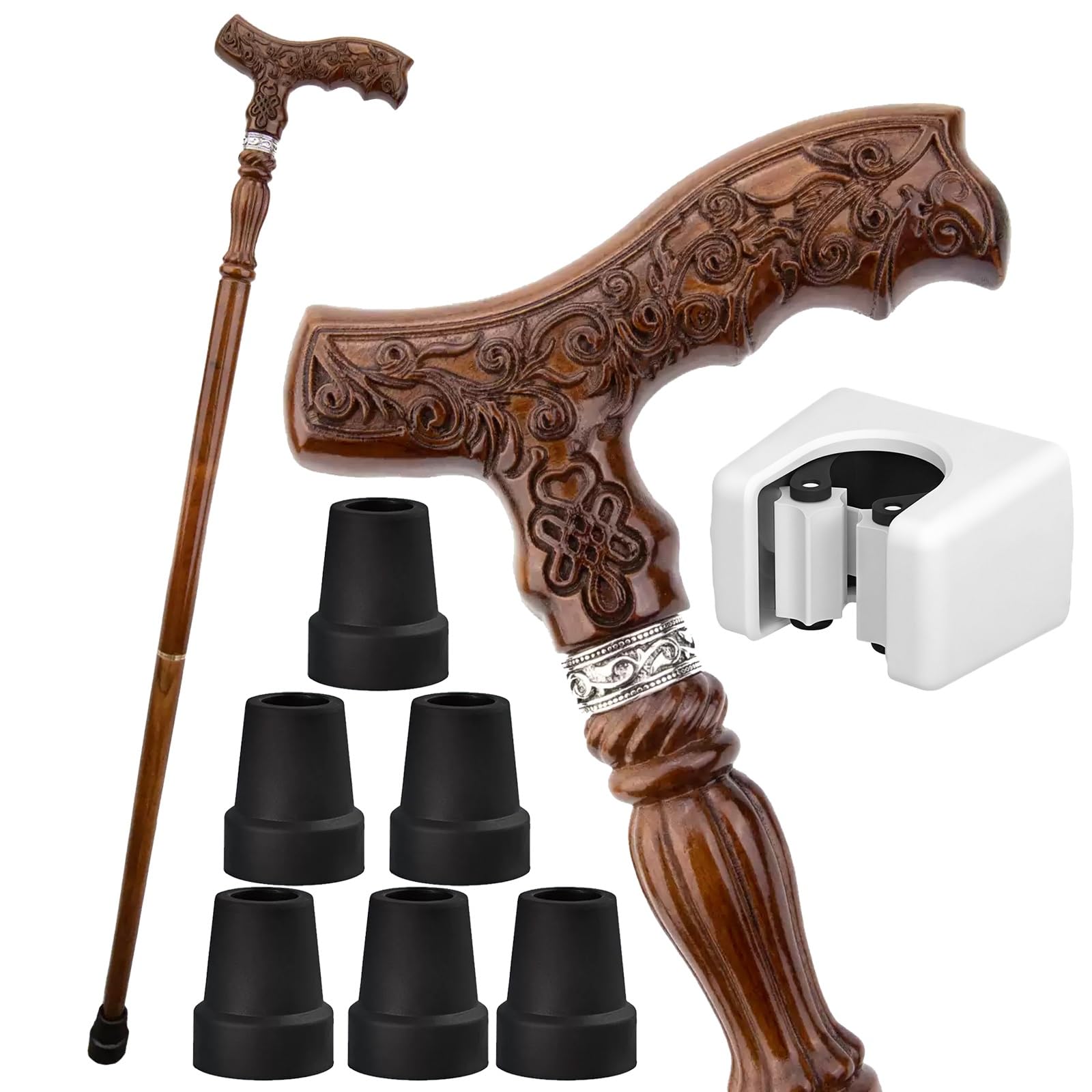 Bastón de Madera Maciza con Empuñadura de Estilo Chino, Bastón Artesanal con Vetas Naturales para Hombre y Mujer, Elegante Bastón de Madera para Uso Diario