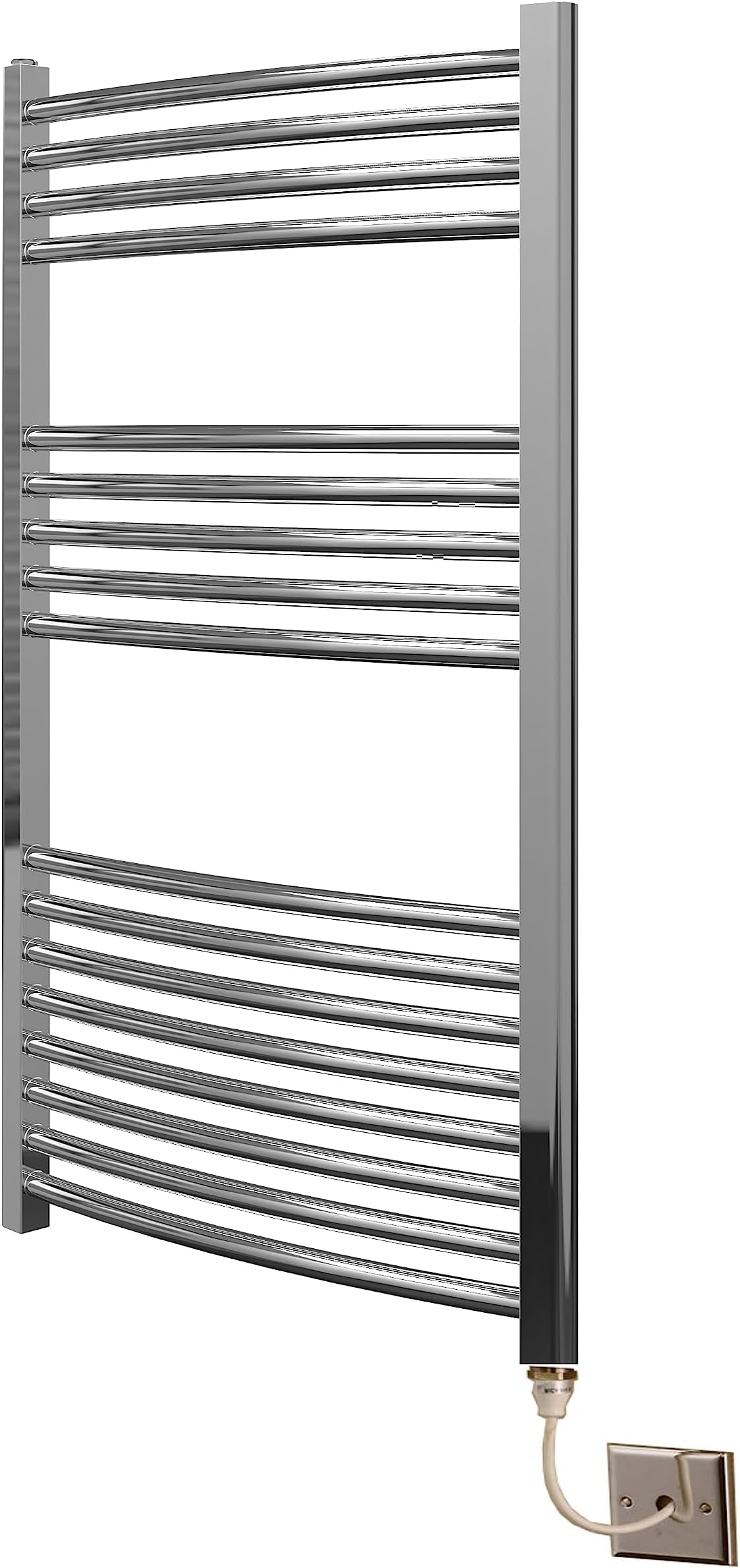 Electric Chrome Curved Heated Towel Rail 600mm wide x 1000mm High Bathroom Towel Radiator