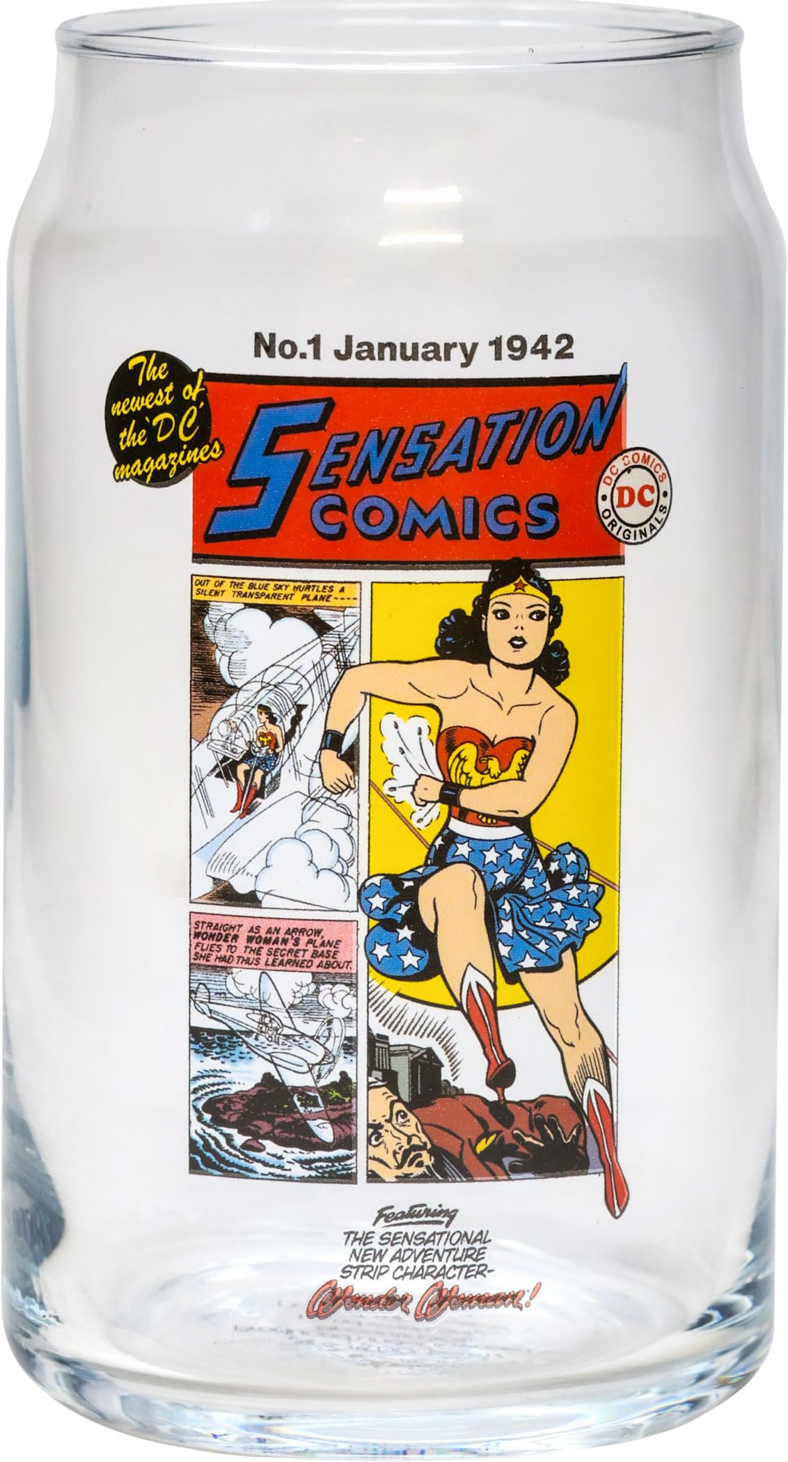 Spoontiques Wonder Woman Glass Set - 2 Unique Glasses Per Set in Colorful Decorative Gift Box - 16oz - 5 1/4