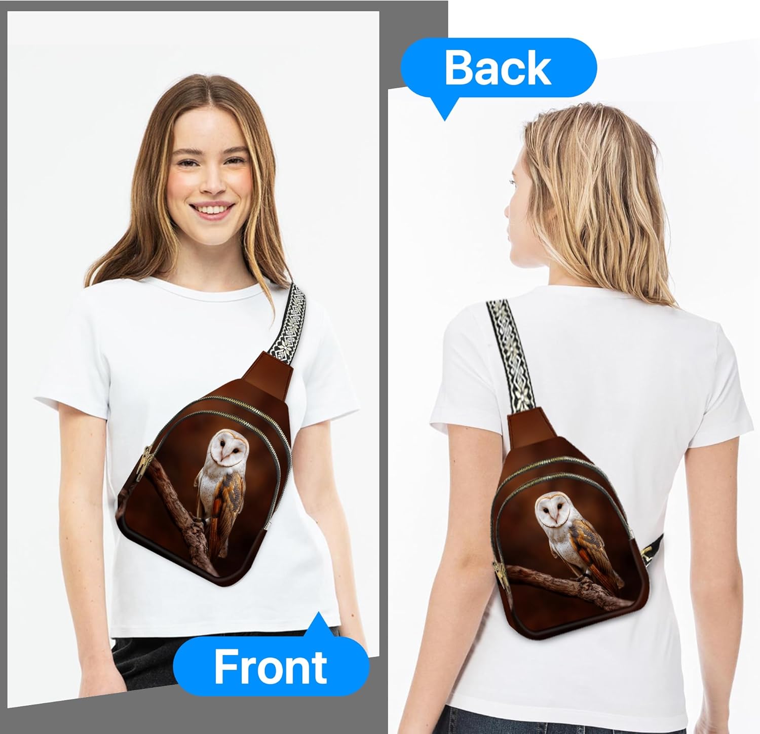 Owl Leather Sling Bag for Woman Crossbody Bags Backpack Women Fashion High Capacity Running Travel