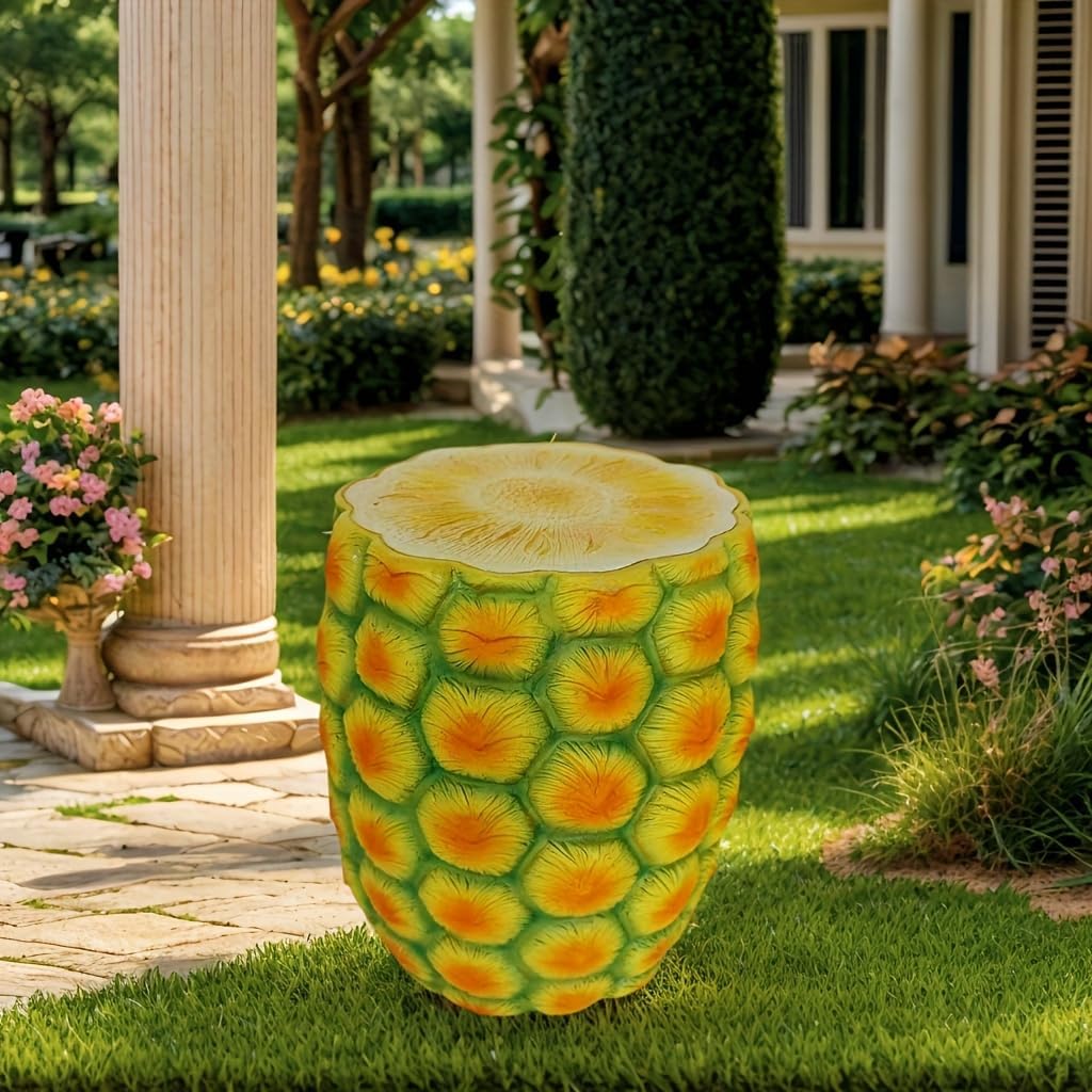 14" Pineapple Garden Stool, Oversized Resin Pineapple Stool Side Table & Plant Stand, Tropical Decorative Accent for Patio, Balcony, Garden, Poolside & Indoor Outdoor Decor