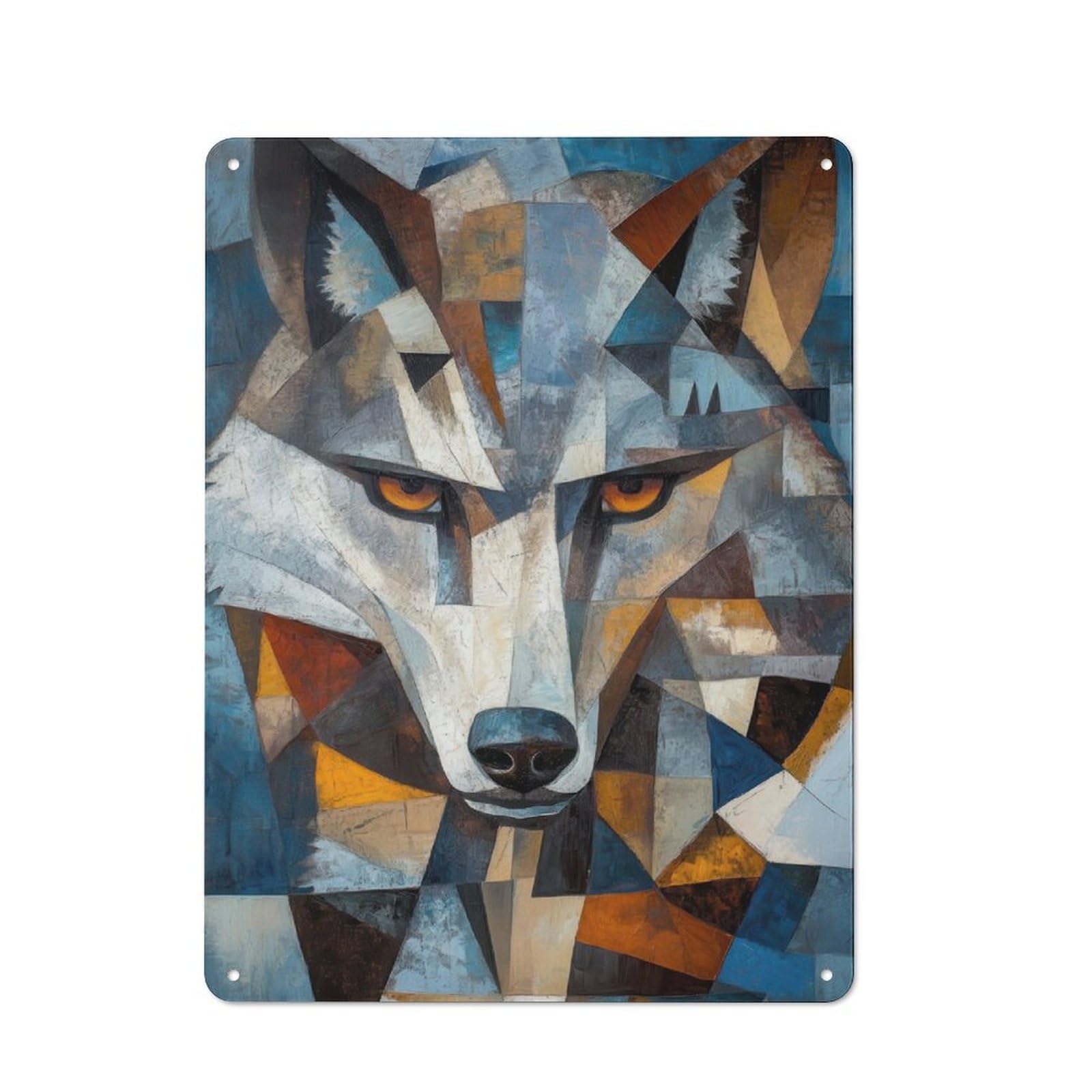 Junmoney Wolf Oil Painting 40X30cm Rustic Metal Sign With For Home Office Or Studio, Gift For Studio Owners During The Christmas Season