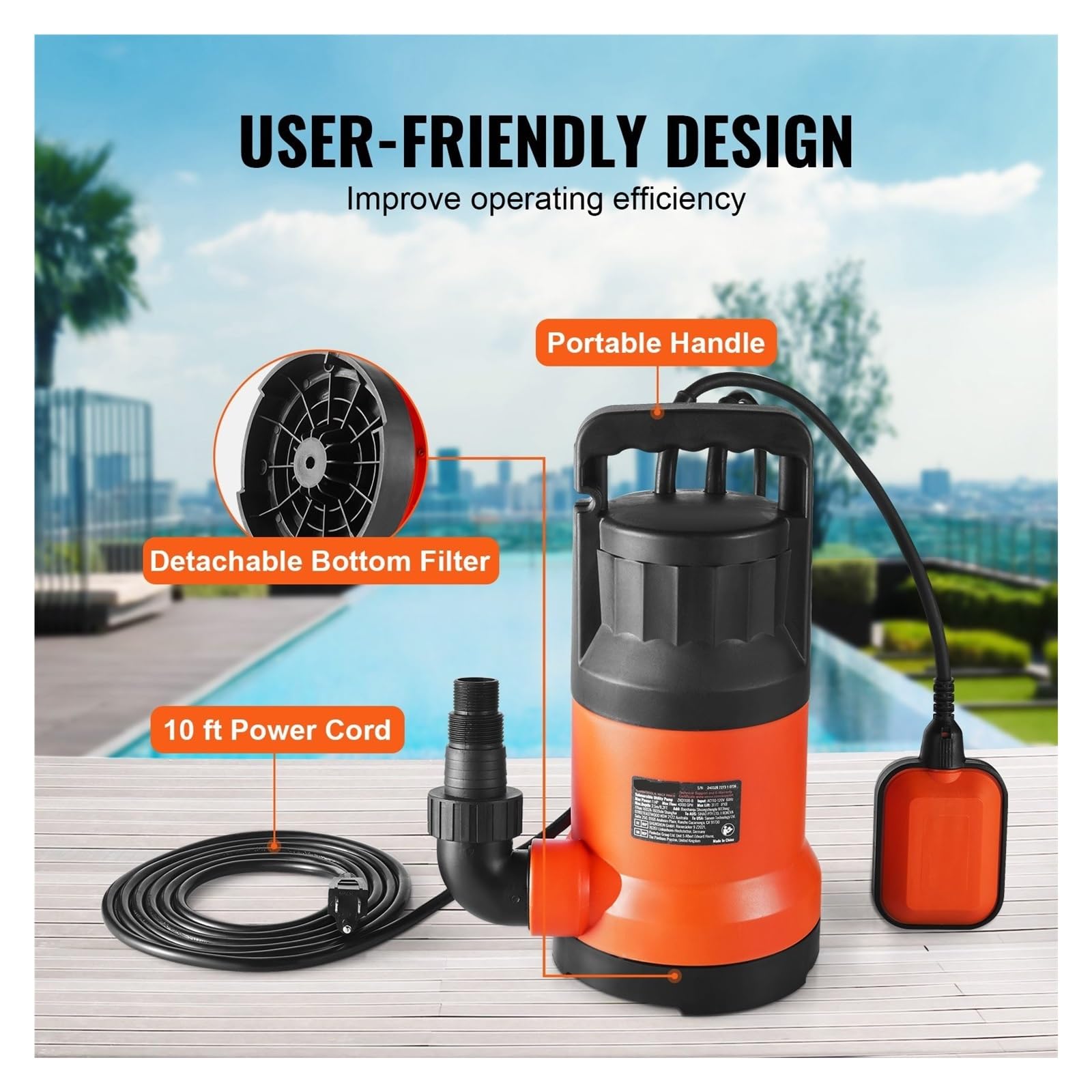 Pompy Zatapialne Wodne Przenośne Wielofunkcyjne Wysoce Wydajne Kompleksowe(0.43 HP)
