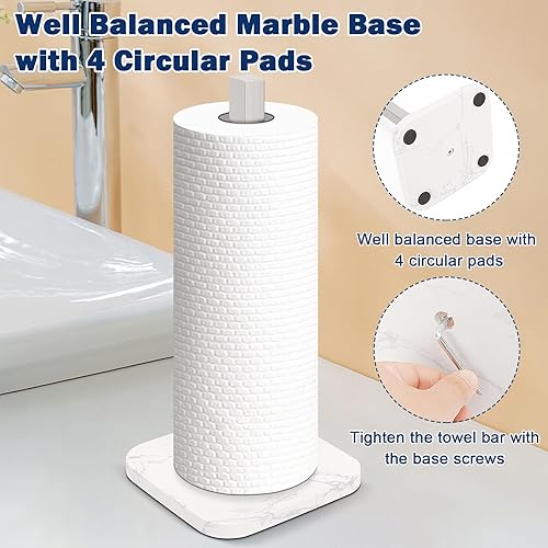 Miniatura 7 de NearMoon Soporte para toallas de papel de pie, soporte cuadrado de acero inoxidable con base de mármol para encimera de baño, cocina, soporte de
