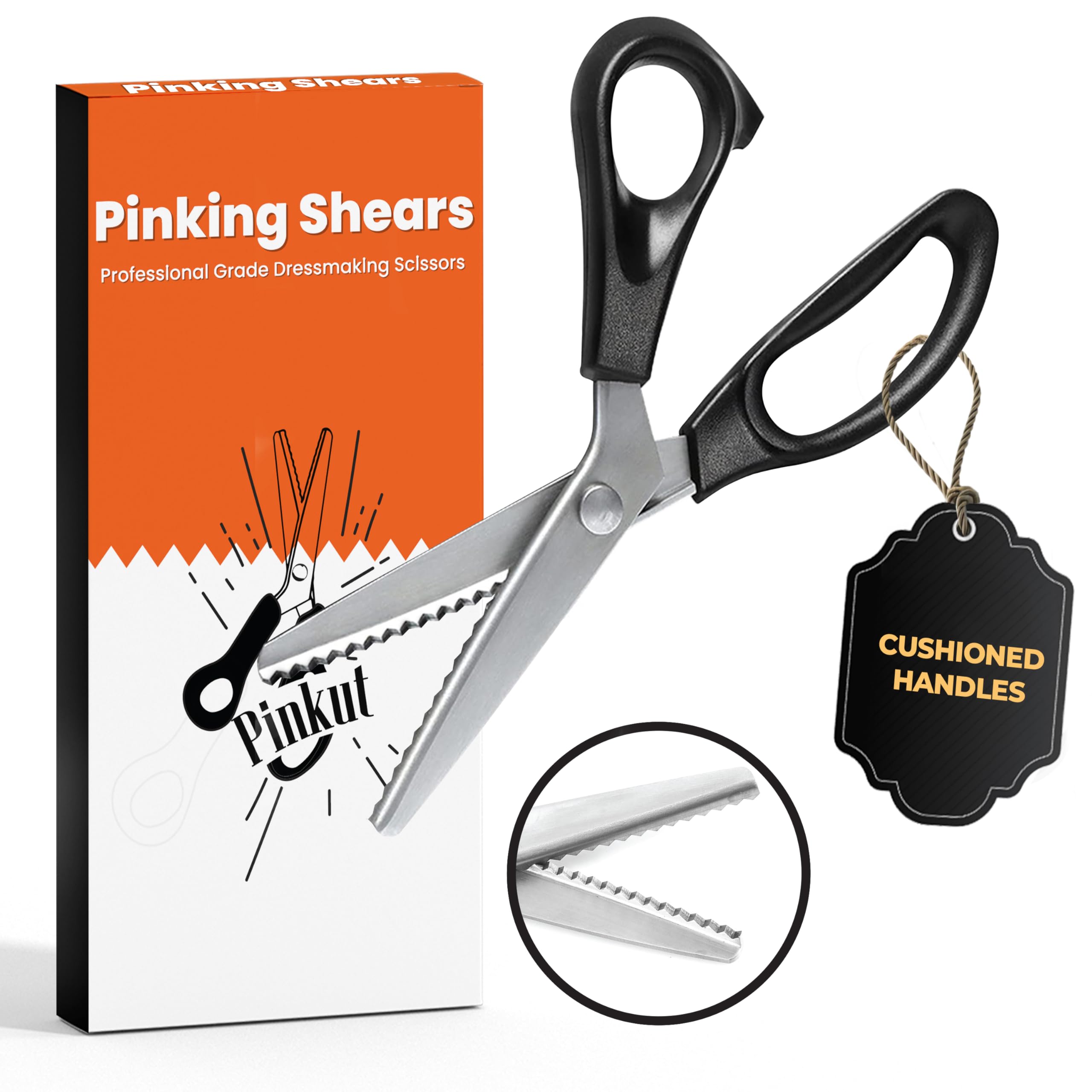 Pinking Shears for Fabric Cutting with Comfortable Handles - Serrated Scissors - Sharp Stainless Steel - 9 inch Zig Zag Scissors for Dressmaking, Sewing, Paper & Crafting with Thread Cutter