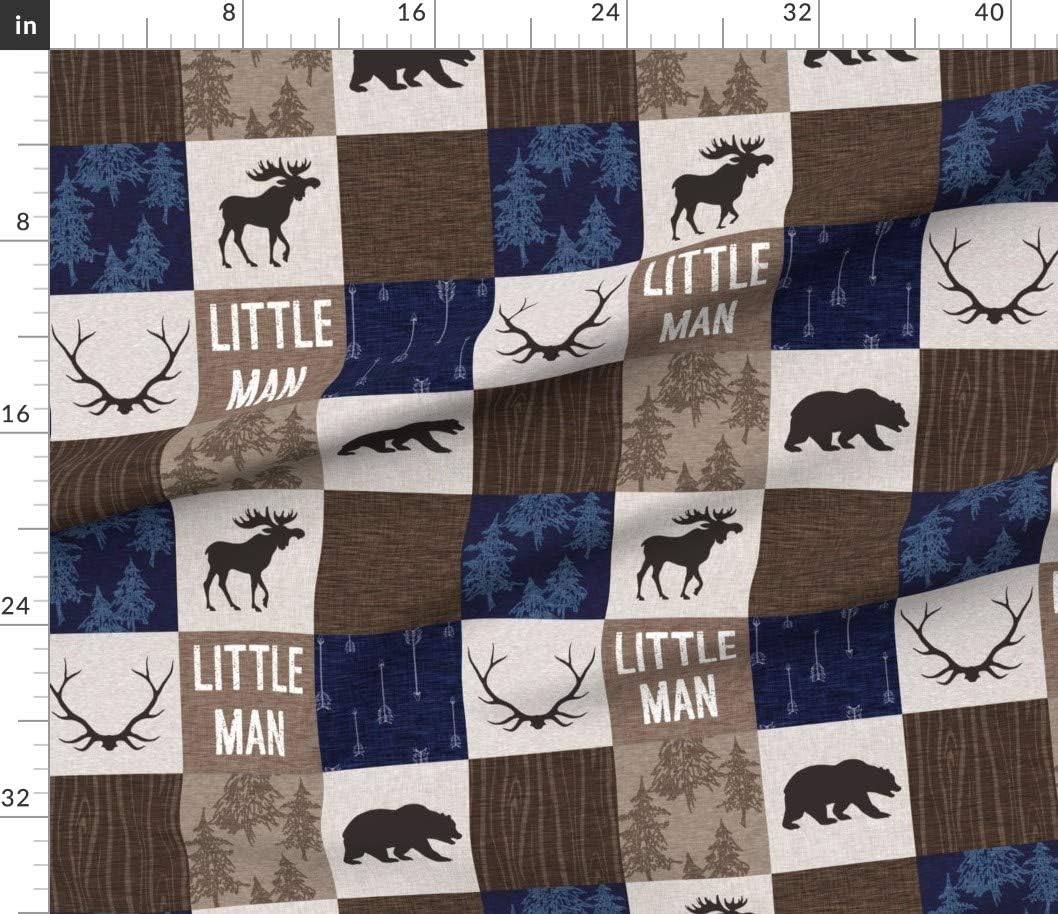 Spoonflower Fabric - Quilt Navy Tan Moose Bear Antlers Arrows Woodland Forest Cheater Printed on Petal Signature Cotton Fabric by The Yard - Sewing Quilting Apparel Crafts Decor