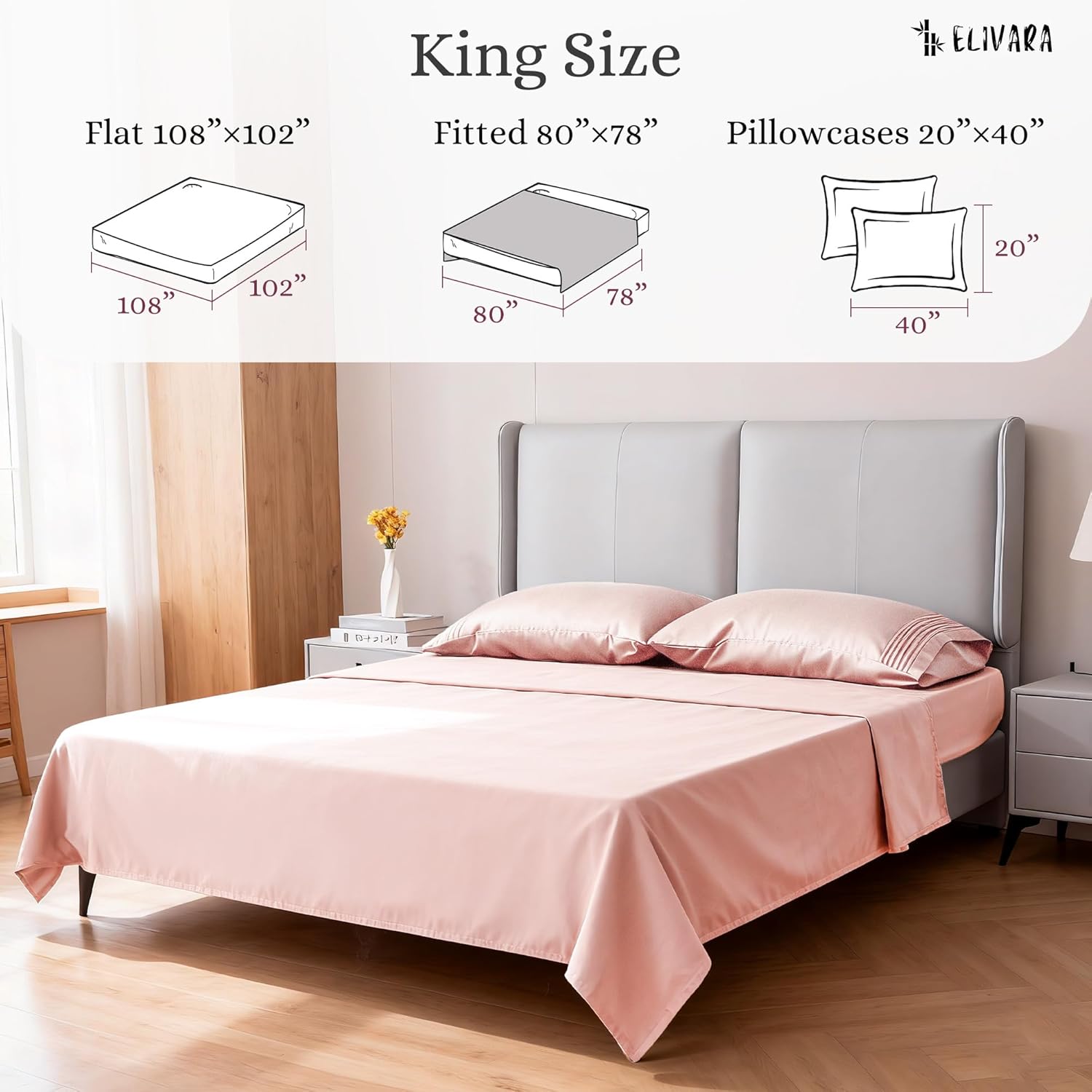 4-Piece Bed Sheet Set – Premium 120 GSM Microfiber Sheets – Deep Pockets, Wrinkle-Free – (Blossom Pink, King (U.S. Standard))