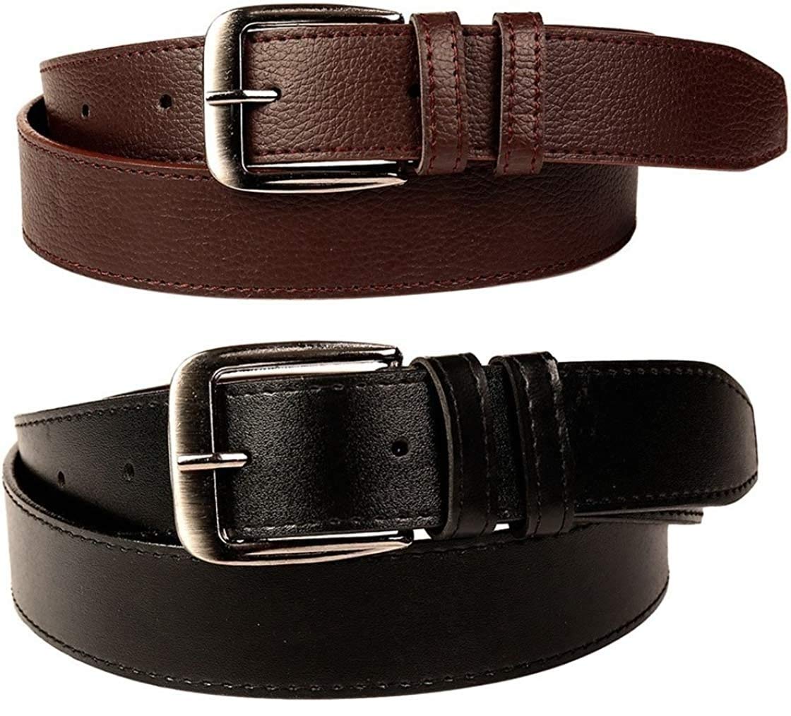 devil Men's PU Leather Belts Set of 2 Combo Pack (Black & Brown)-picture-15