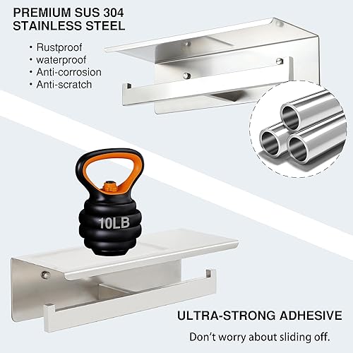 Miniatura 6 de Alise Soporte doble de papel higiénico, soporte de papel higiénico de baño con estante, dispensador de almacenamiento de rollos de papel higiénico