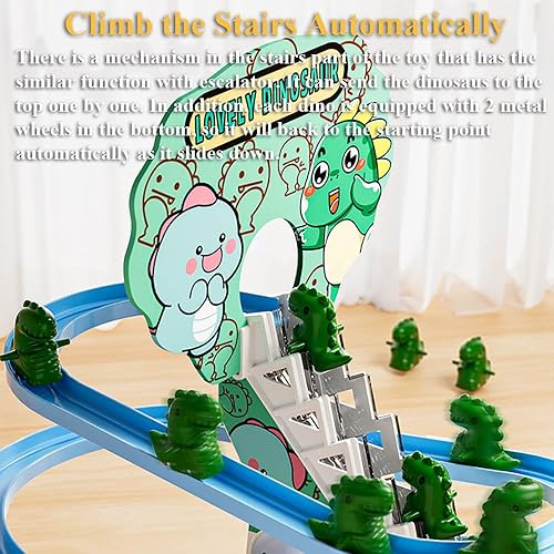 Miniatura 3 de Juego de juguetes de diapositivas de dinosaurio, divertido juguete de dinosaurio escalera mecánica de dinosaurio automático para subir escaleras