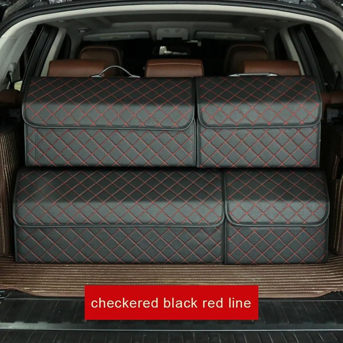 Organizer Bagagliaio Auto per Benz EQA/EQB/EQC/EQE/EQE SUV/EQG, Pieghevole Borse per Bagagliaio in Pelle Scatola di Immagazzinaggio con Coperchio Accessori,M-B/Black-Red