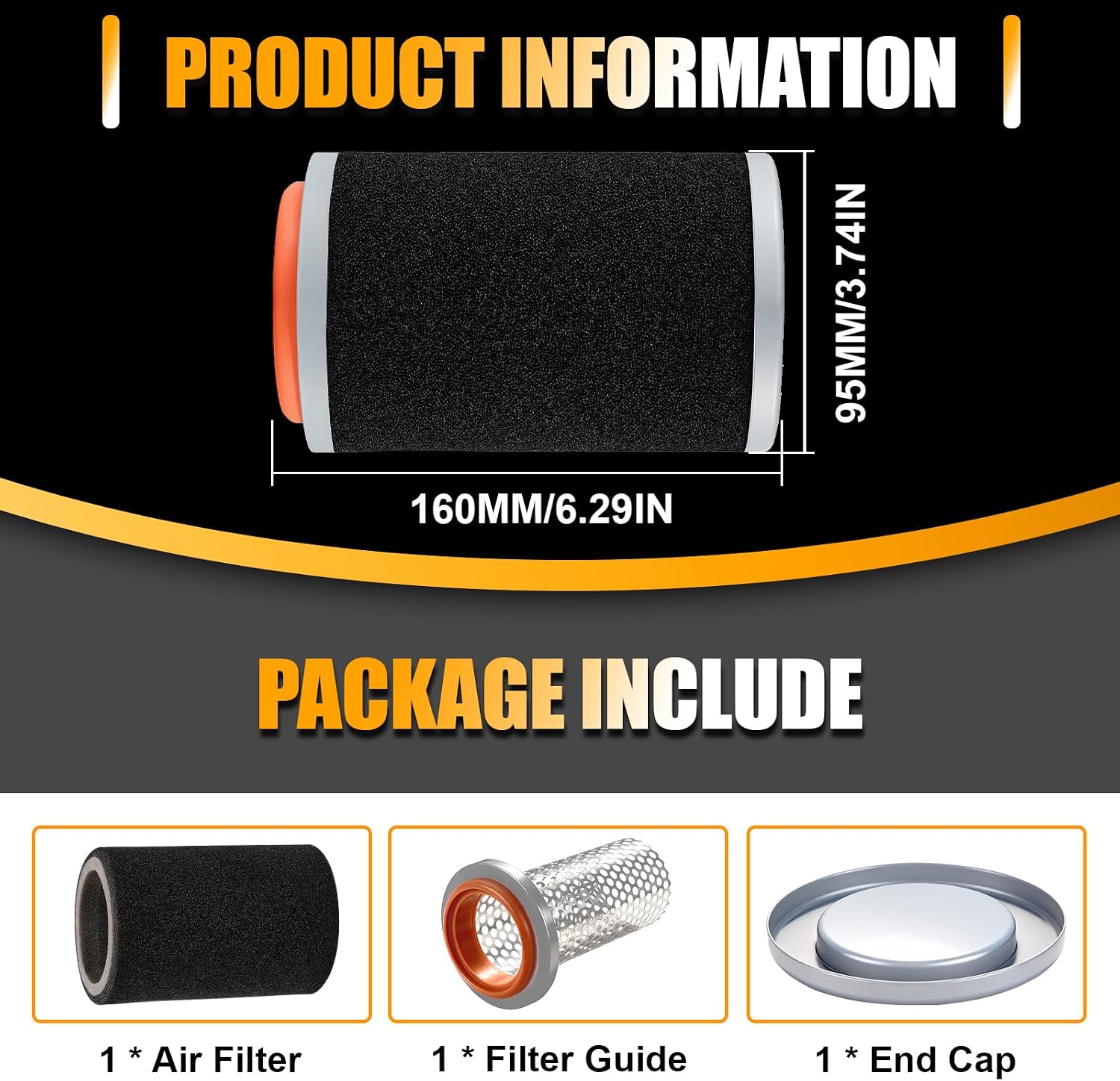 ATV Air Filter with Guide Cage & End Cap Kit for YFM350 Grizzly 350/YFM400 Grizzly 400/YFM400 Grizzly 450/YFM350 Bruin 350/Kodiak 400 450