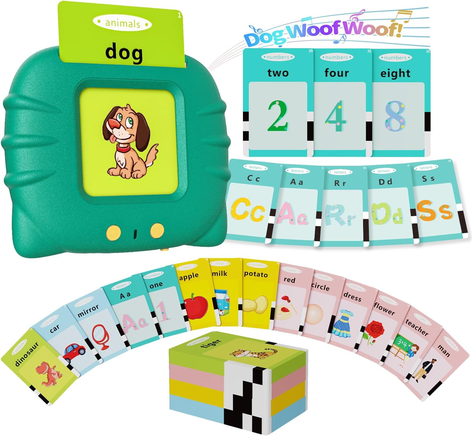 Aullsaty Talking Flash Cards for Toddlers 1-3, Upgraded 248 Sight Words Montessori Speech Therapy Toy, Autism Sensory Educational Learning Toys, Birthday Gifts for Boys Girls (Green)