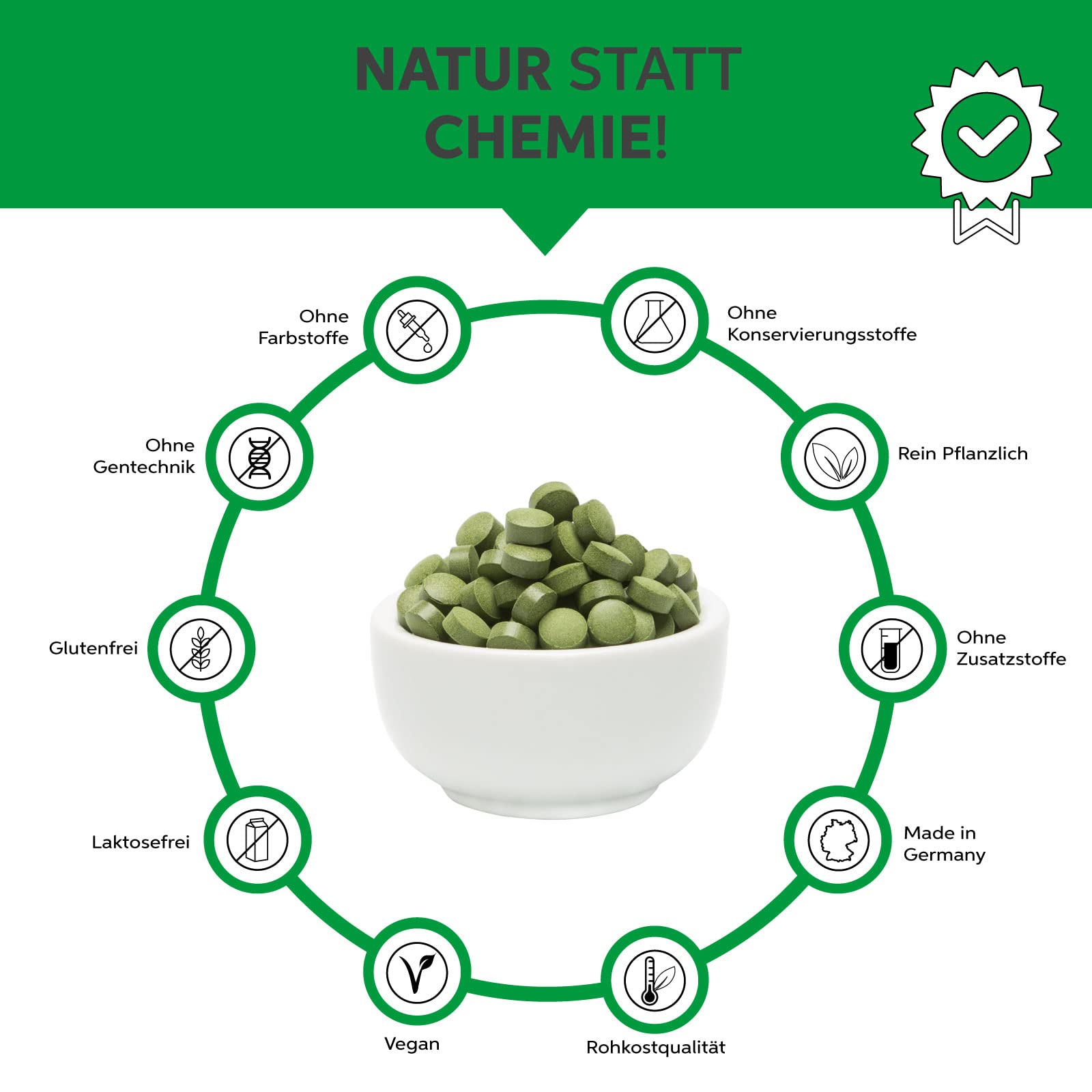 Bio Chlorella Tabletten 1kg | 2500 Presslinge a 400mg hochdosiert | Premium Rohkost-Qualität | 100% reine Algen Tabs ohne Zusätze | Zellwand gebrochen Vegan