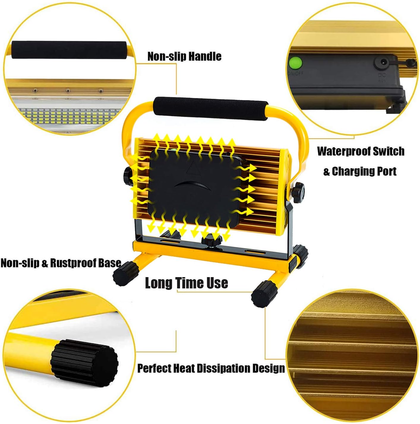 Frее Shірріng Ovеr $50 OPATER Portable Rechargeable LED Work Light 100W Super Bright Waterproof LED Flood Lights for Outdoor Camping Hiking Emergency Workshop Job Site Lighting