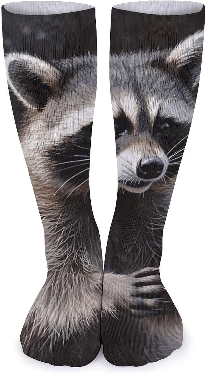 5-Pack Knee High Socks, 15.7 Inch Breathable Casual Socks Raccoon Stockings for Men Women