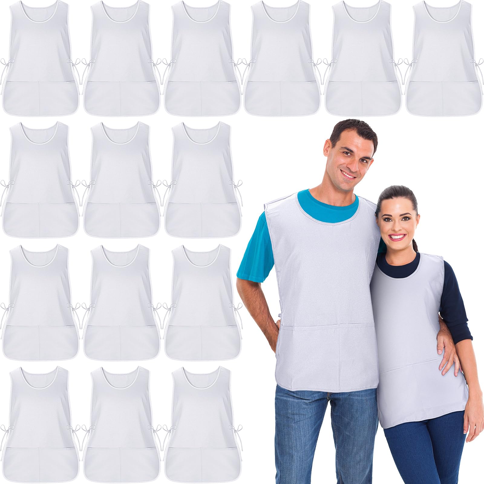 Suhine 15 grembiuli per cobbler, con 2 tasche profonde e lacci laterali, unisex, per lavoro e cucina (bianco), bianco, Medium
