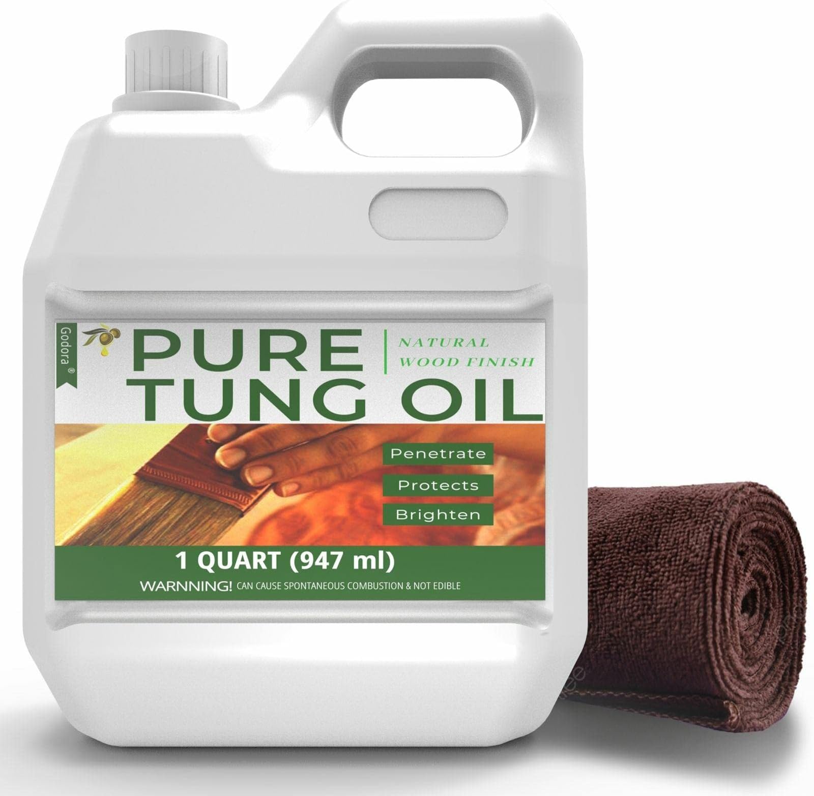 Godora 1L Pure Tung Oil for Wood Finishing, Wood Sealer for Indoor & Outdoor Favored by Craftsmen, Waterproofing Tung Oil for Wood Product, Perfect Food Safety Tung Oil for Furniture & Countertop