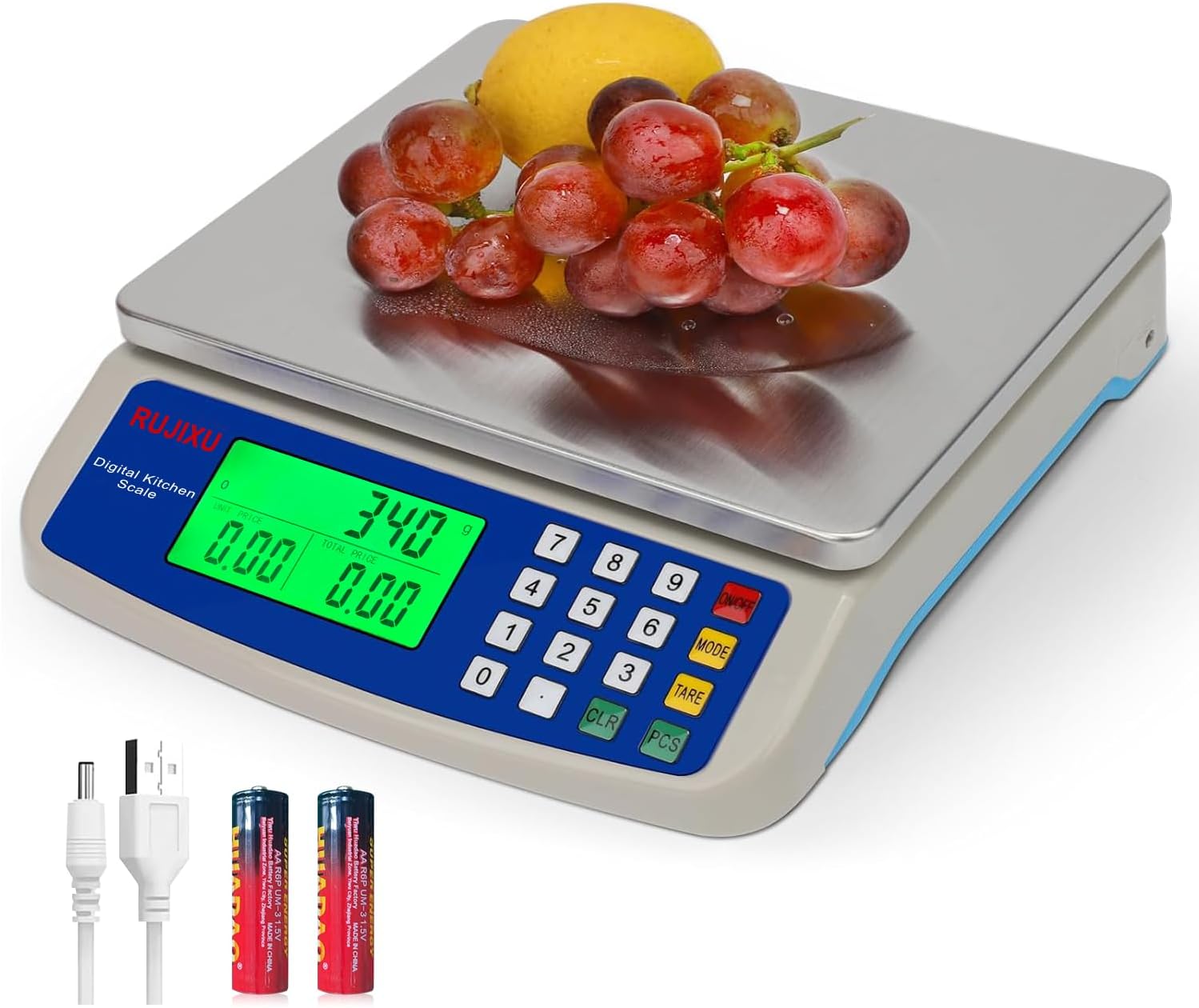 Large Digital Kitchen Scale 30KG Commercial Food Scale 66LB for Baking Bread Meat Stainless Steel Price Computing Scale LCD Display,Prep Counting Scale for Parts and Coins Adapter Included