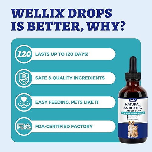 Miniatura 6 de Wellix Antibióticos naturales de 4.1 fl oz para gatos y perros, suplemento herbario natural para el cuidado de heridas, infecciones urinarias,