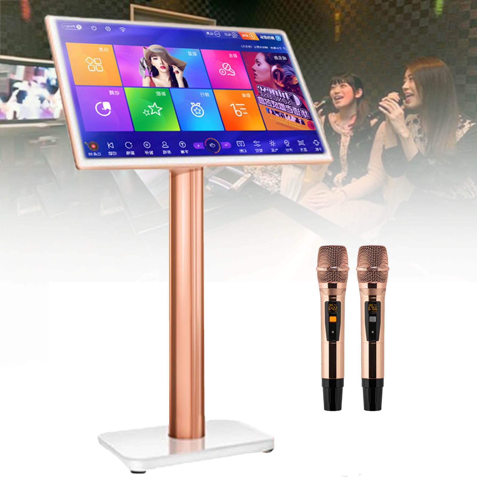 Macchina per Karaoke Intelligente, Touch Screen da 19,5 Pollici con visualizzazione dei Testi, Macchina per Karaoke Tutto in Uno con Microfono Wireless, Attrezzatura per Karaoke, b