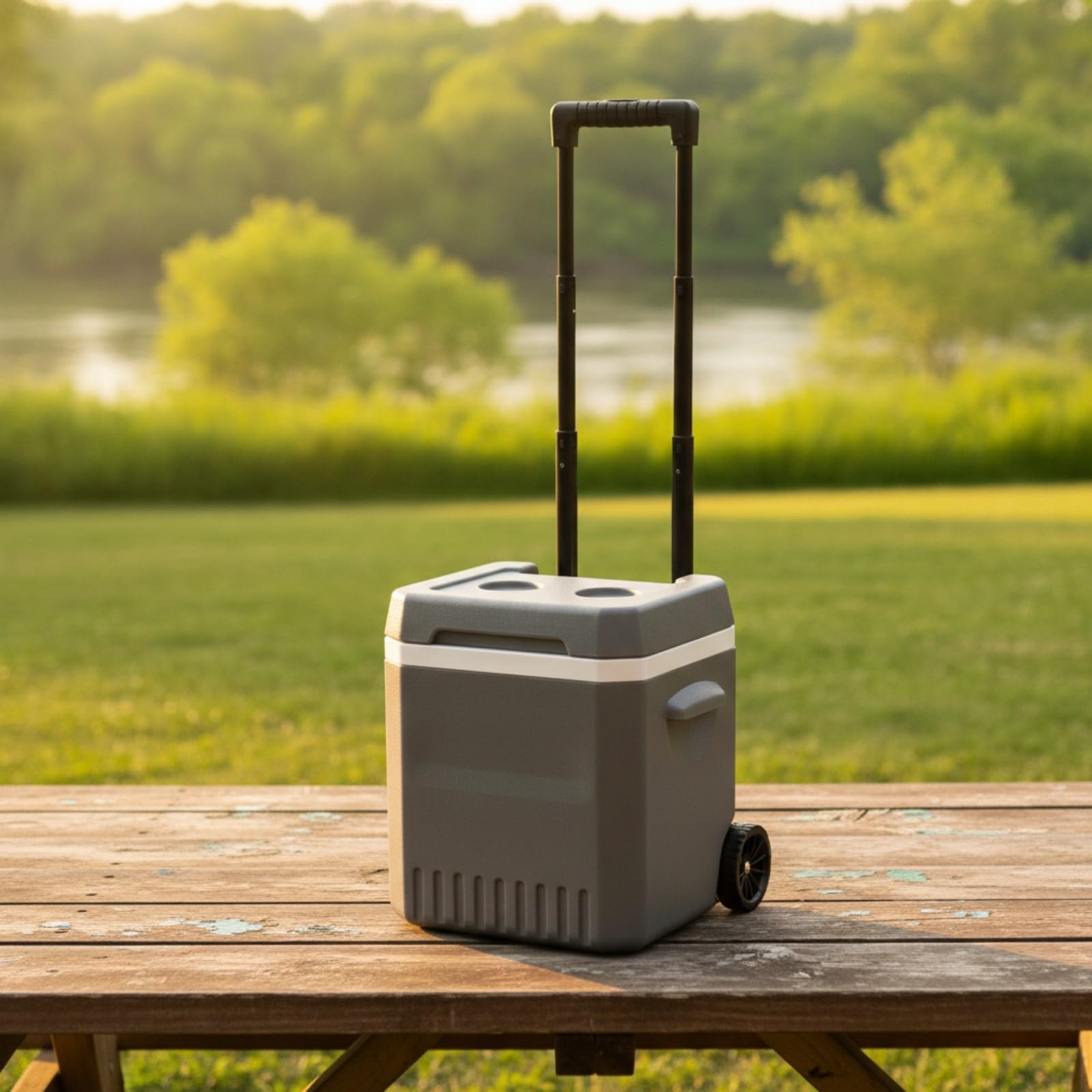Harilla Kompakt Kühlbox mit Becherhaltern | Robuste Hartplastik-Konstruktion, Kühlbehälter mit Klappdeckel, leicht zu reinigen, Behälter, für Camping, Picknick, Angler