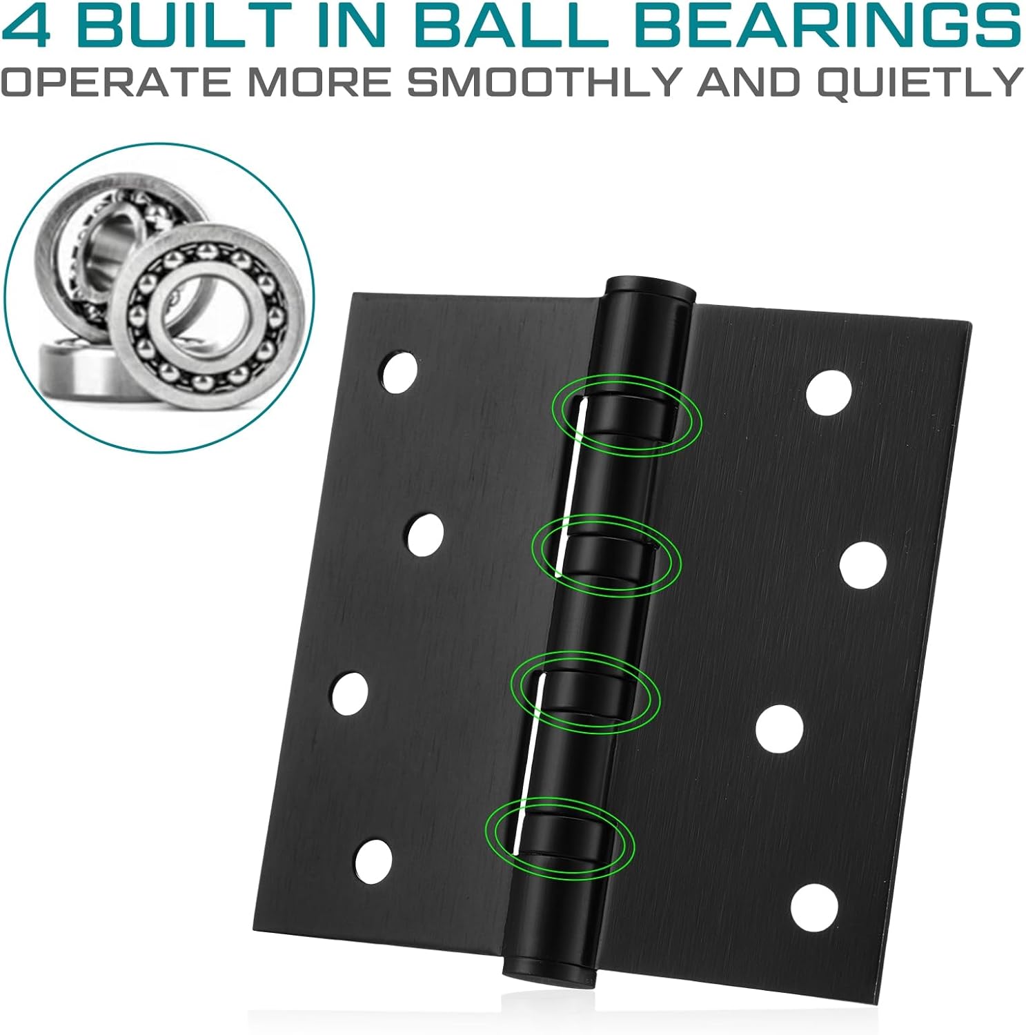 12 Pcs 4'' Ball Bearing Door Hinges Stainless Steel Heavy Duty Hinges 4 x 4 Inch Exterior Door Hinge (Square Corners,Black)
