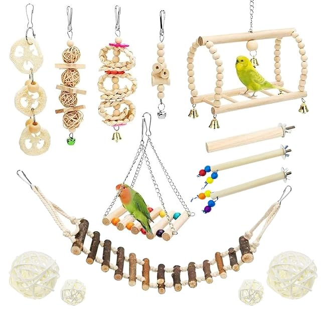Allazone 14 Pz Juguetes para Pájaros, Escalera de Madera