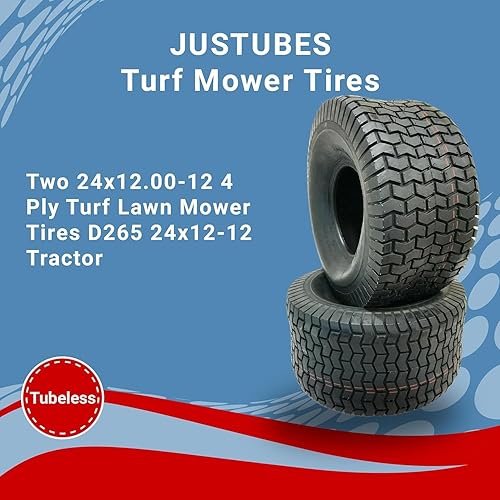 Miniatura 2 de Dos neumáticos de tractor para cortacésped de 24 x 12.00-12 pulgadas, neumáticos traseros resistentes sin cámara de 24 x 12 x 12 pulgadas para una