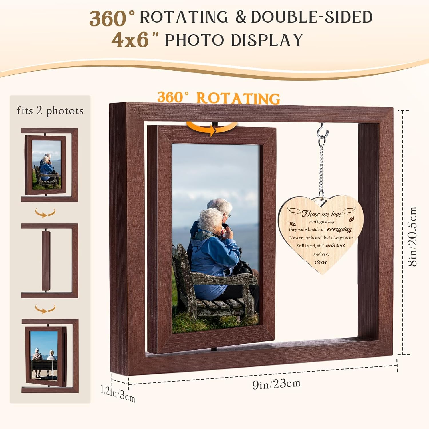 Sympathy Gifts for Loss of Loved One - Wooden Rotating Picture Frame - Memorial Gifts for Mom Dad Brother Husband Friend, In Memory of Loved One