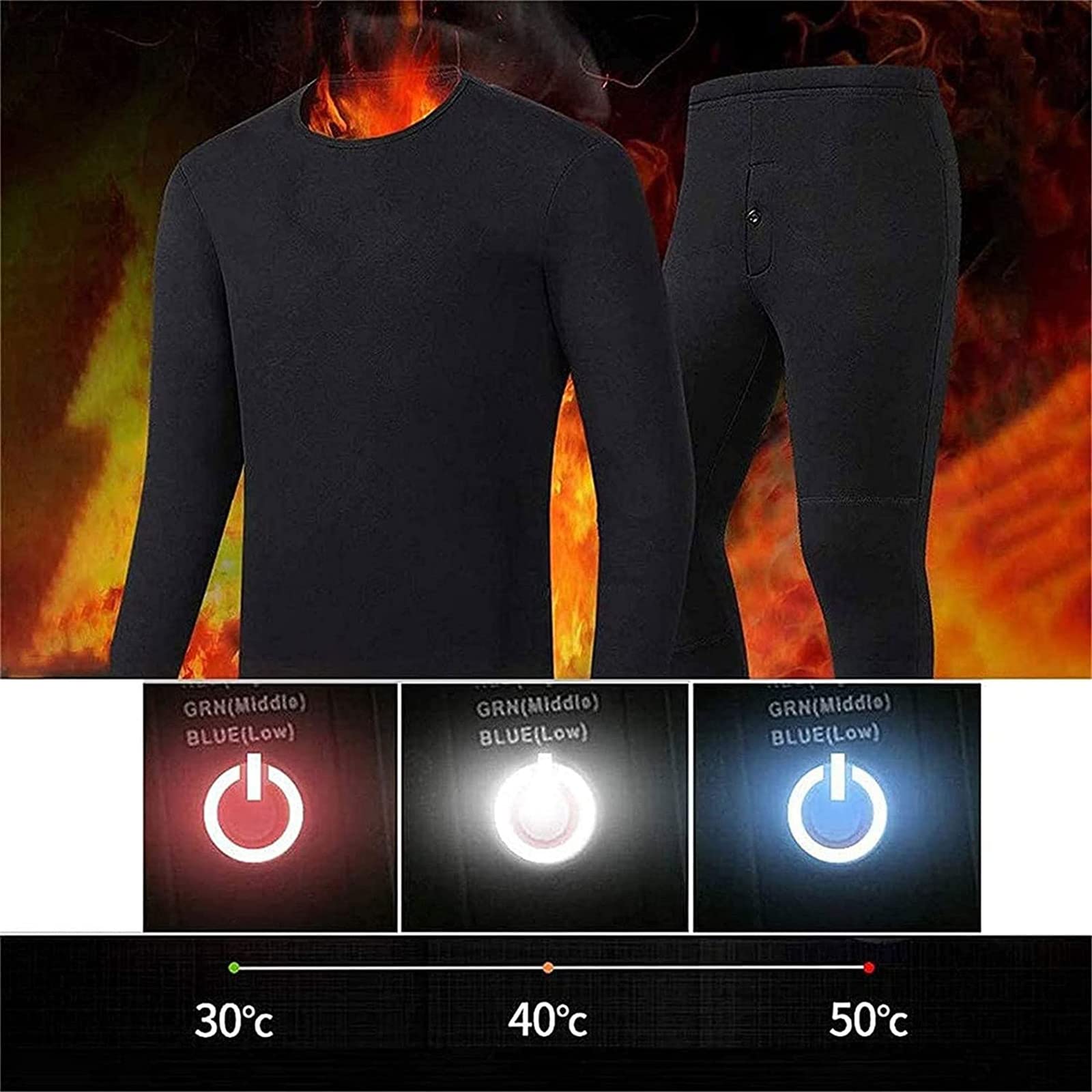 Tuta Intima riscaldata T-Shirt Pantaloni a Maniche Lunghe con Riscaldamento Elettrico USB Lavabile da Donna (Grigio 3XL)