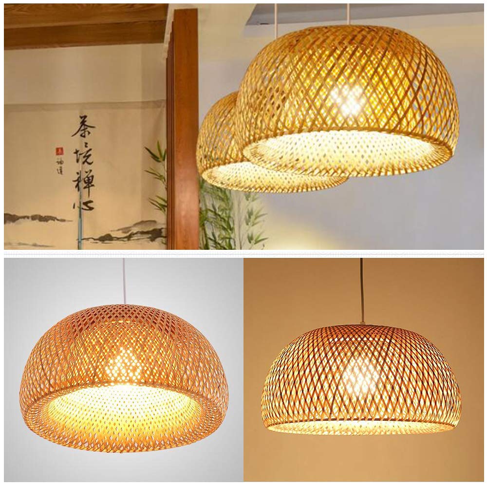 Hanglamp Natuurlijke Bamboe Rotan Handgeweven Kroonluchter Retro E27 Bamboe Hanglamp in Hoogte Verstelbare Vintage Zolder Hanglampen Verlichting Restaurant Woonkamer Cafe Hanglamp,50CM